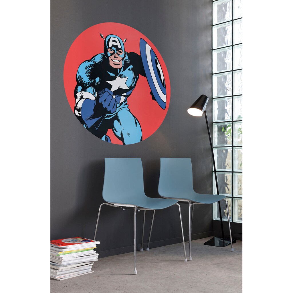 Komar Wandtattoo »Marvel PowerUp Captain America«, (Set, 1 St., Komar Dot), Selbstklebende und runde Vliestapete (130 g/m²) - ein Stück mit Ø Durchmesser 125 cm