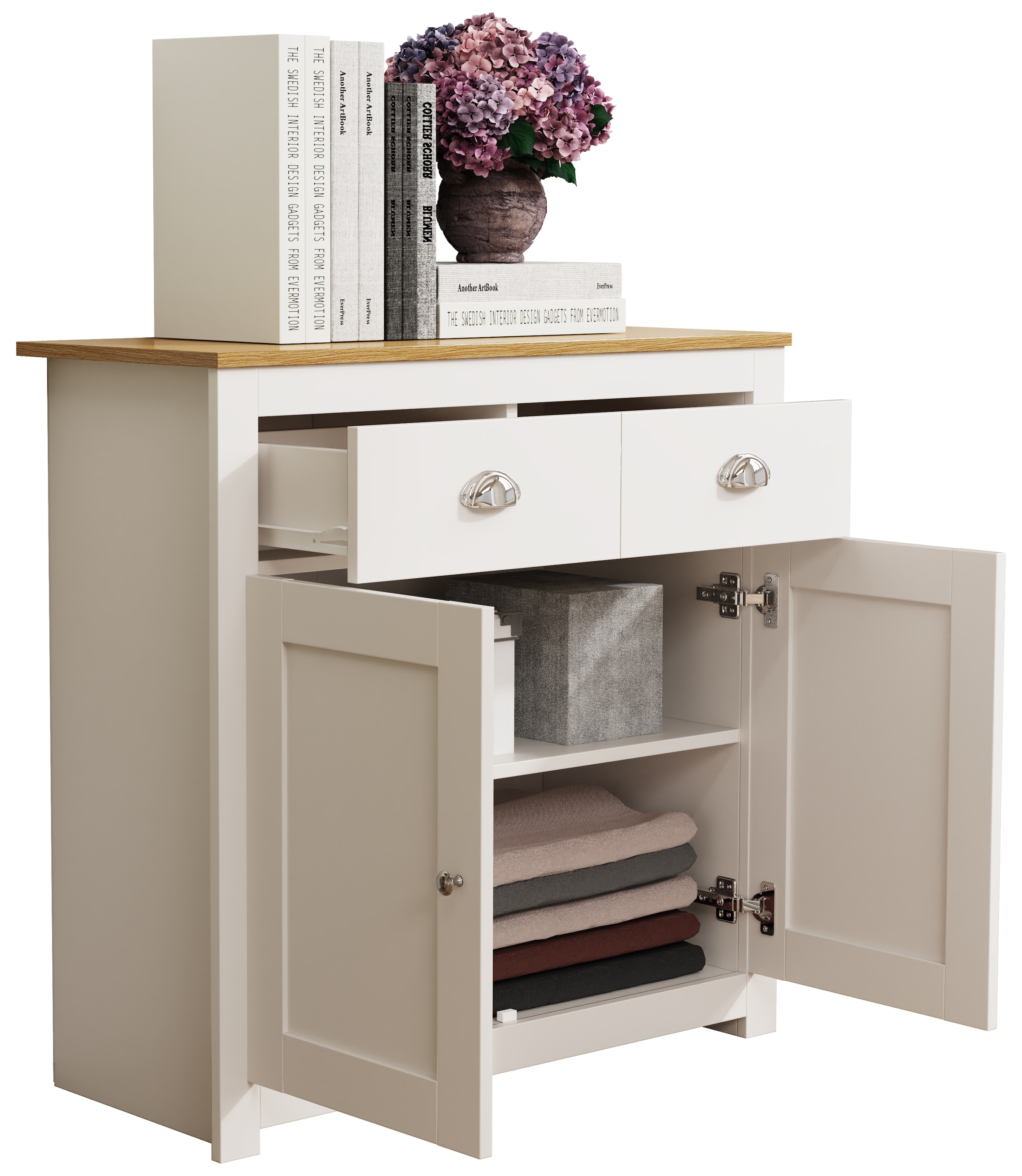 VCM Kommode »VCM Holz Kommode | Sideboard mit Drehtüren und Schubladen | Maße ca. H. 81 x B. 82 x T. 35 cm - Balusa L«, (VCM Balusa)