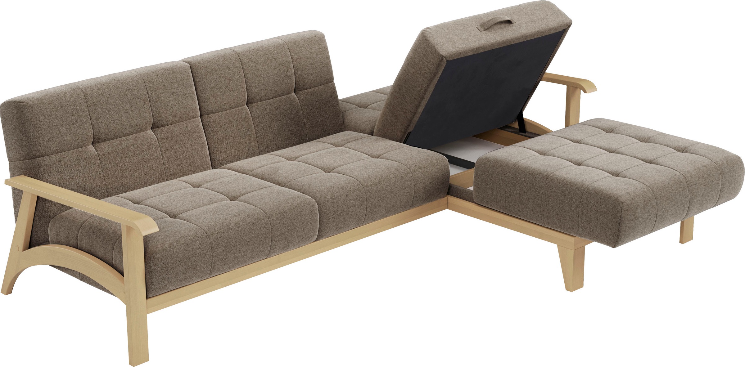 sit&more Ecksofa »Billund L-Form«, Armlehnen aus Buchenholz in natur, verschiedene Bezüge und Farben