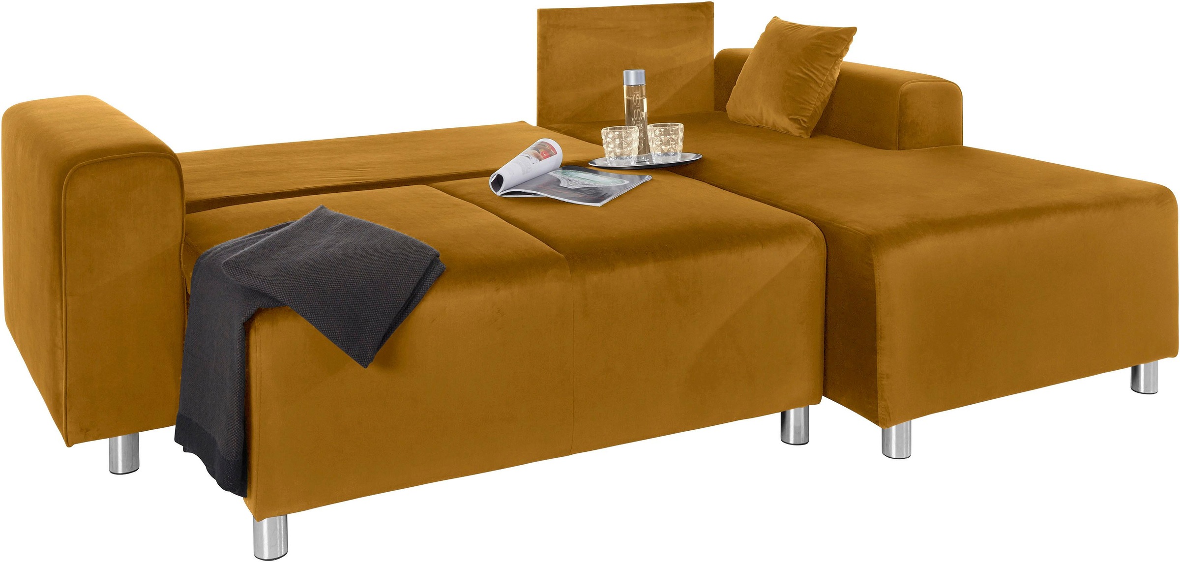 Guido Maria Kretschmer Home&Living Ecksofa »Györ«, L-Form, wahlweise mit Bettfunktion und Bettkasten incl. 2 Zierkissen