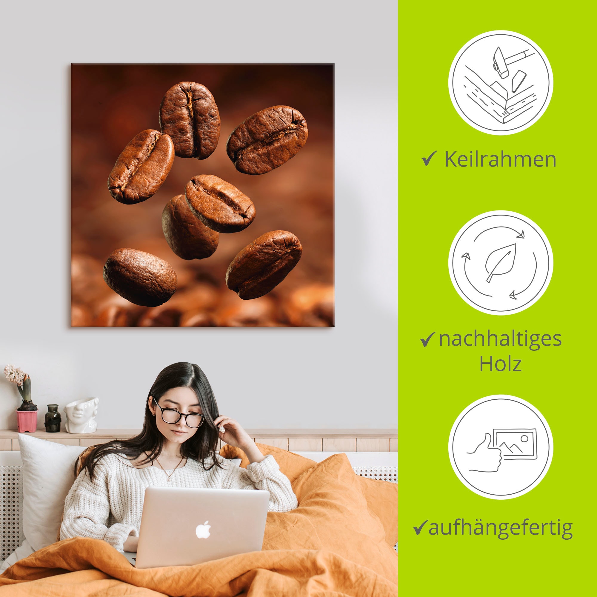 Artland Wandbild »Nahaufnahme von Kaffeebohnen«, Getränke, (1 St.), als Leinwandbild, Poster in verschied. Größen