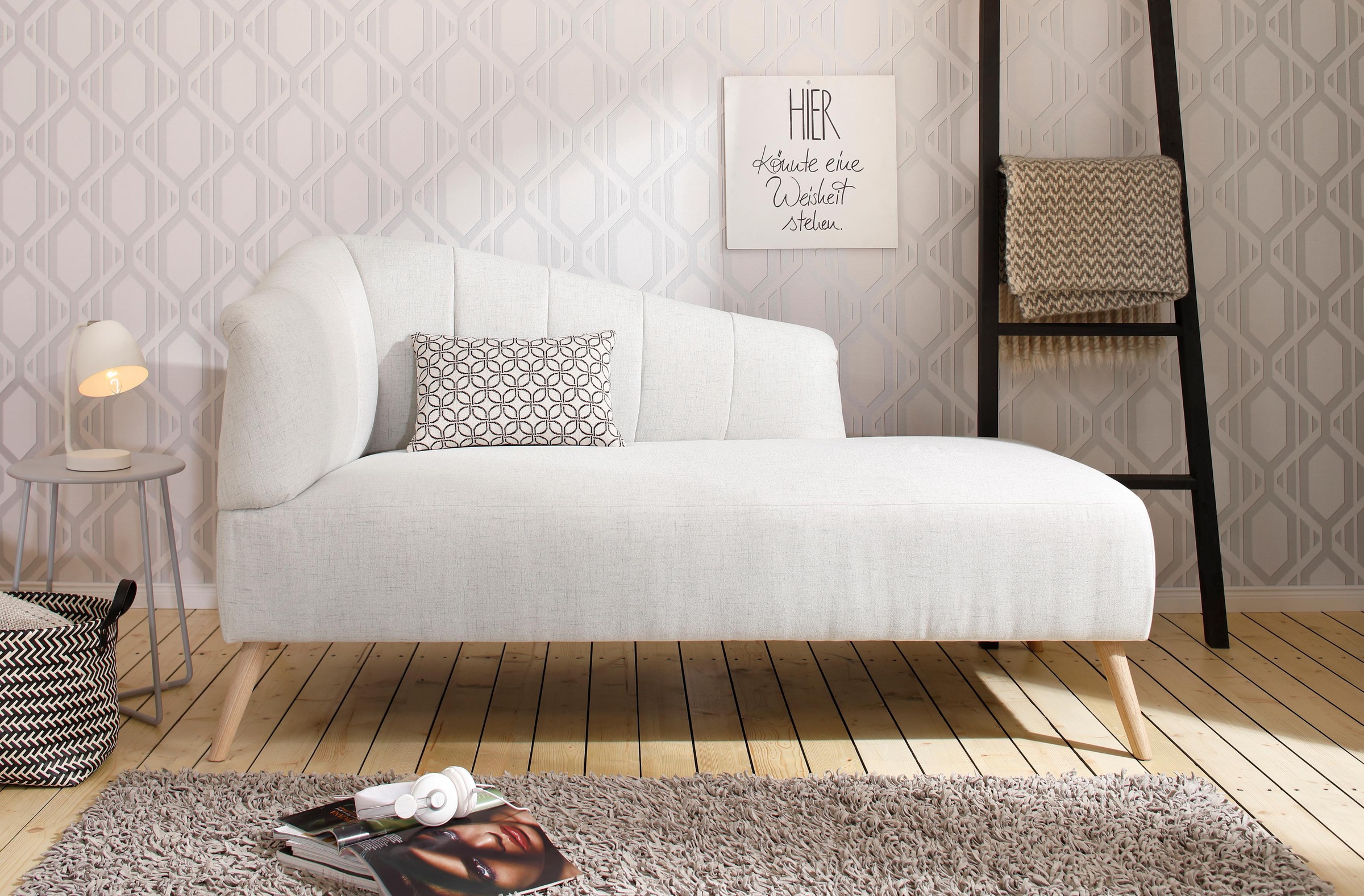 OTTO home Recamiere »Lucy, Chaiselonge mit Massivholzfüßen und Steppung,« Armlehne links und rechts bestellbar