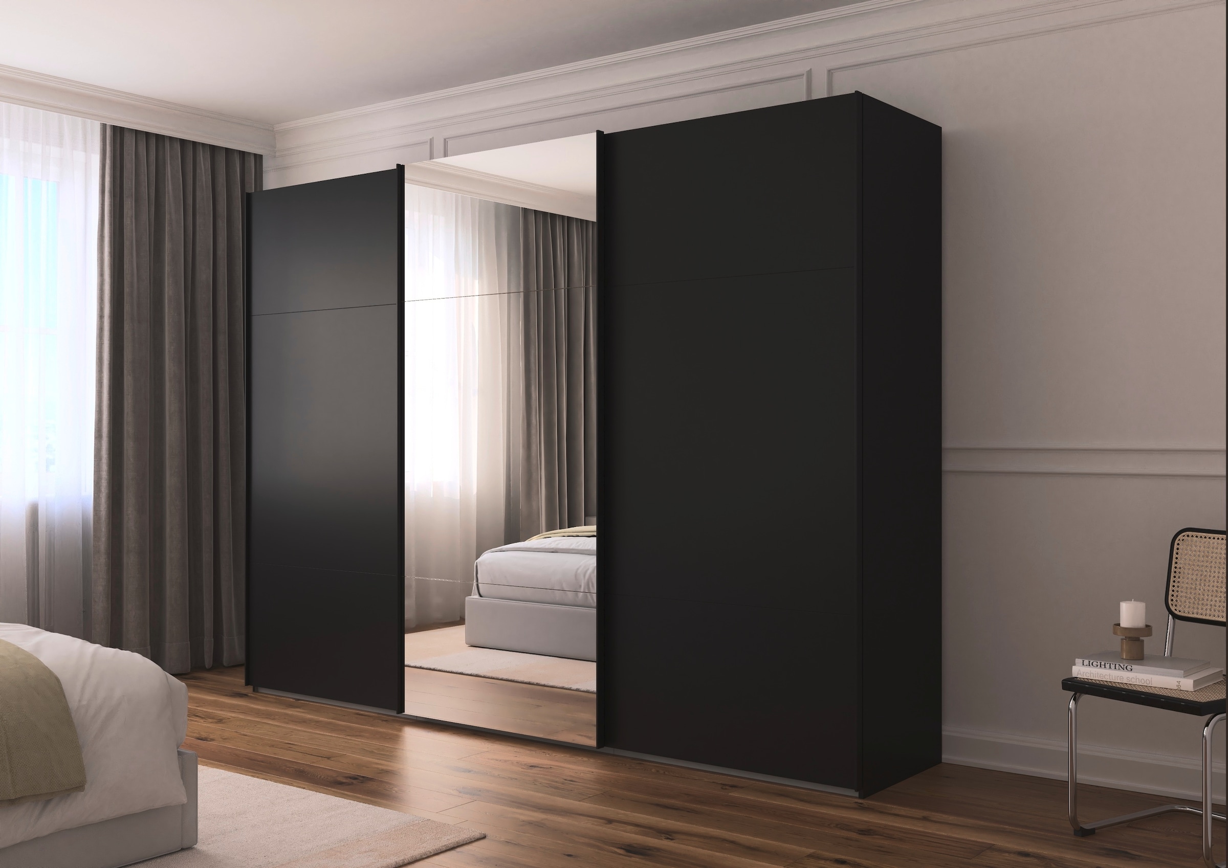 rauch Schwebetürenschrank »Kleiderschrank Schrank Garderobe Schlafzimmerschrank CONTIDO«, (in 3 verschiedenen Ausstattungen BASIC/CLASSIC/PREMIUM), aus hochwertigem Material in 6 Breiten 2 Griff-Farben MADE IN GERMANY