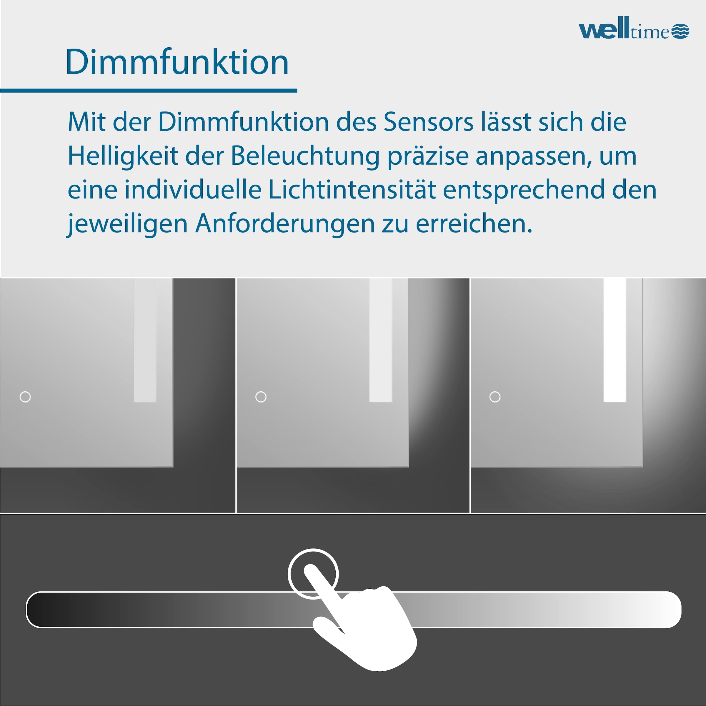 welltime LED-Lichtspiegel »Plaza«, mit Lichtfarbenwechsler und Dimmschalter, in verschiedenen Größen