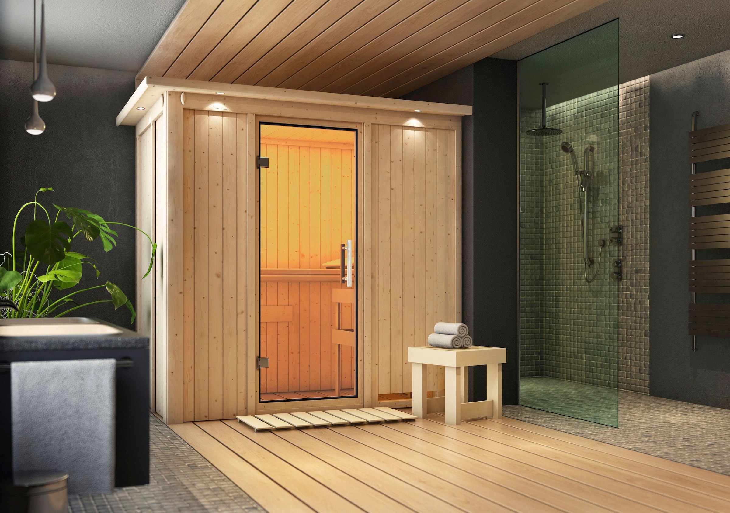 Karibu Sauna »Vada« Set,  Ofen 9 kW integr. Strg