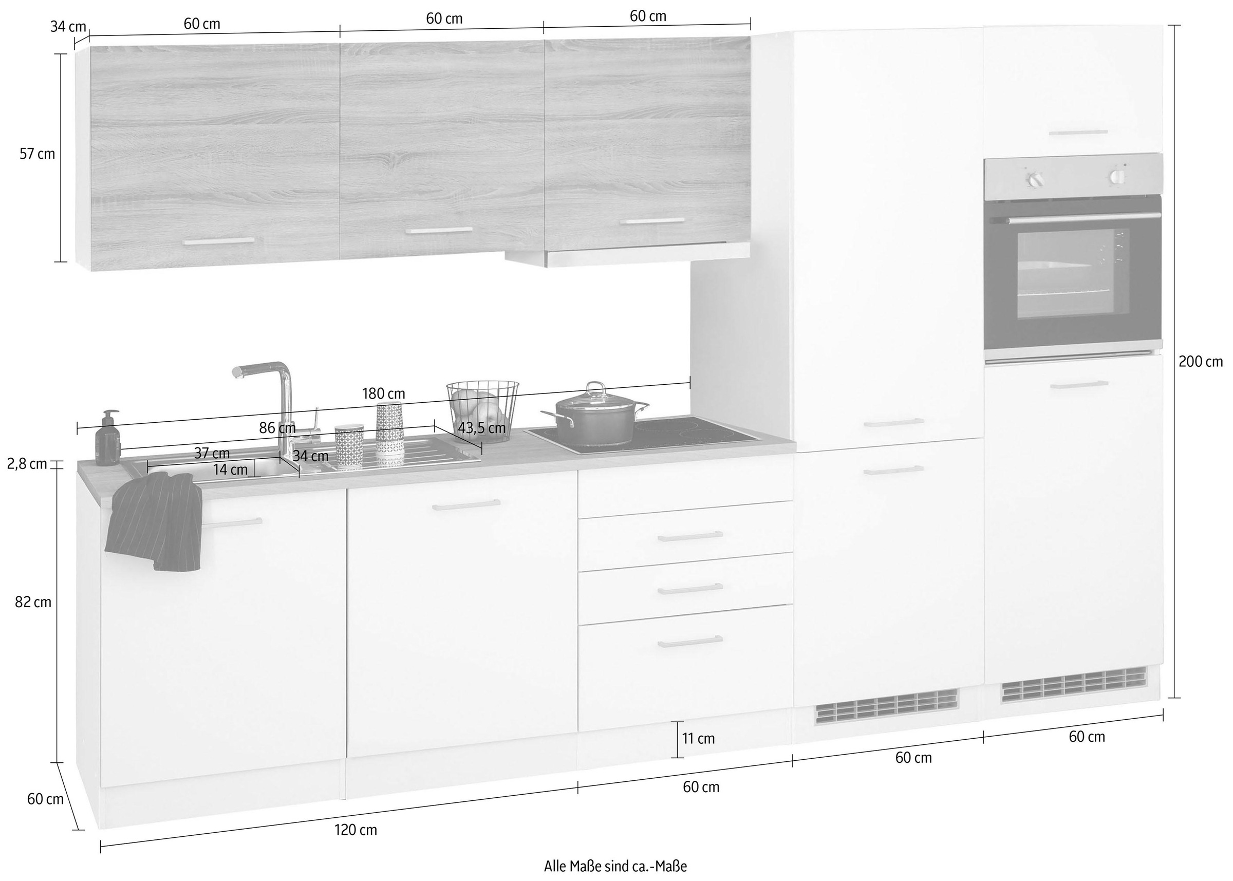 KOCHSTATION Küchenzeile »KS-Visby«, mit E-Geräten, Breite 300 cm inkl. Kühl/Gefrierkombination