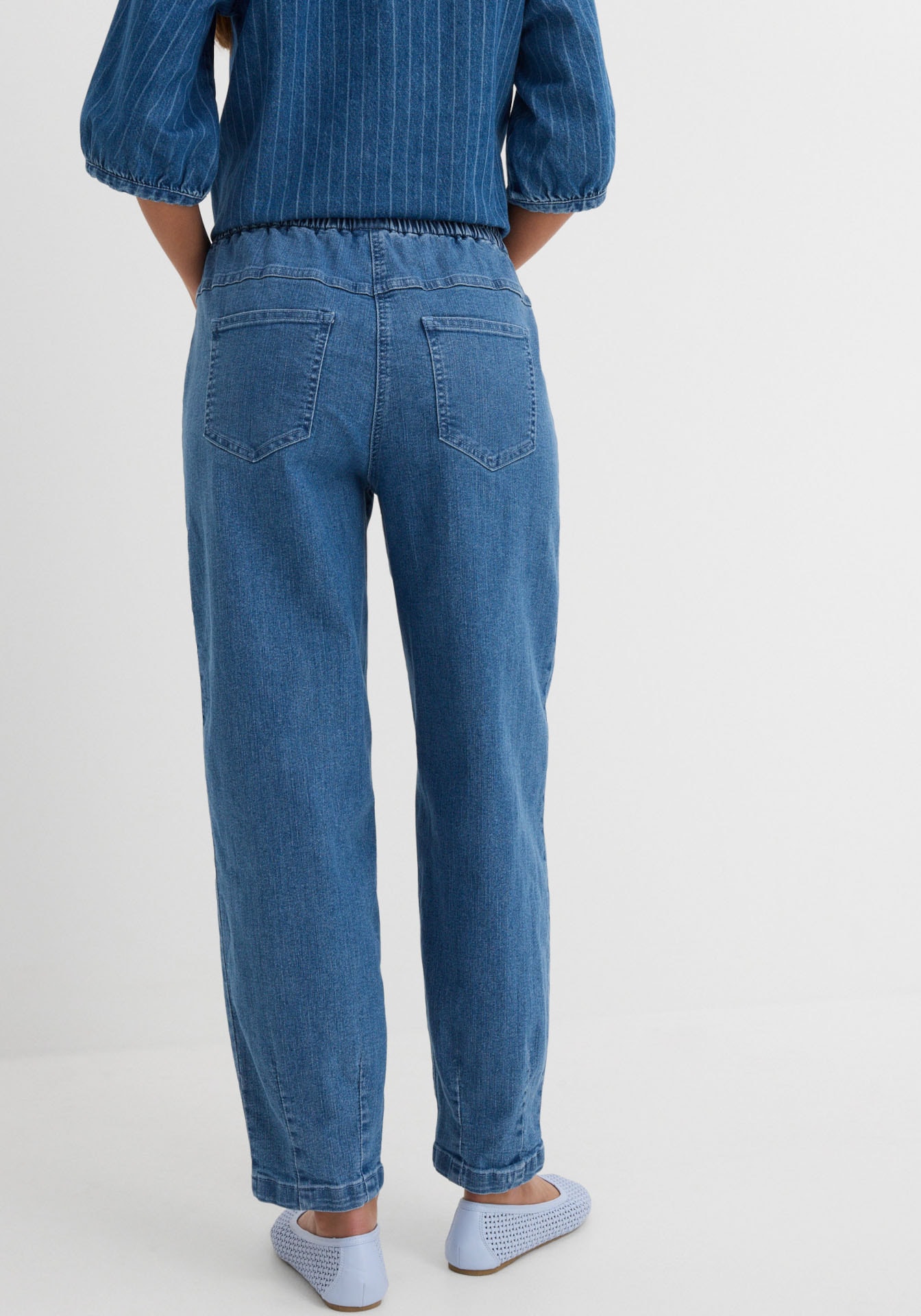 bonprix Mom-Jeans Loose Fit, elastischer Bund, aus Baumwolle, Polyester und Elasthan