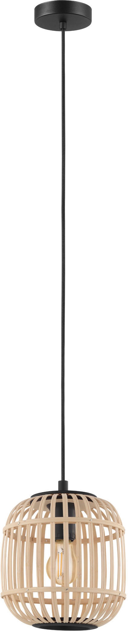 EGLO Hängeleuchte »BORDESLEY Pendellampe, E27, Stahl und Holz, Wohnzimmerlampe, Lampe«, 1 flammig, Leuchtmittel E27 | ohne Leuchtmittel, Schlafzimmer, Esstischlampe, H110 x Ø21cm, schwarz, natur, 1X28W exkl.