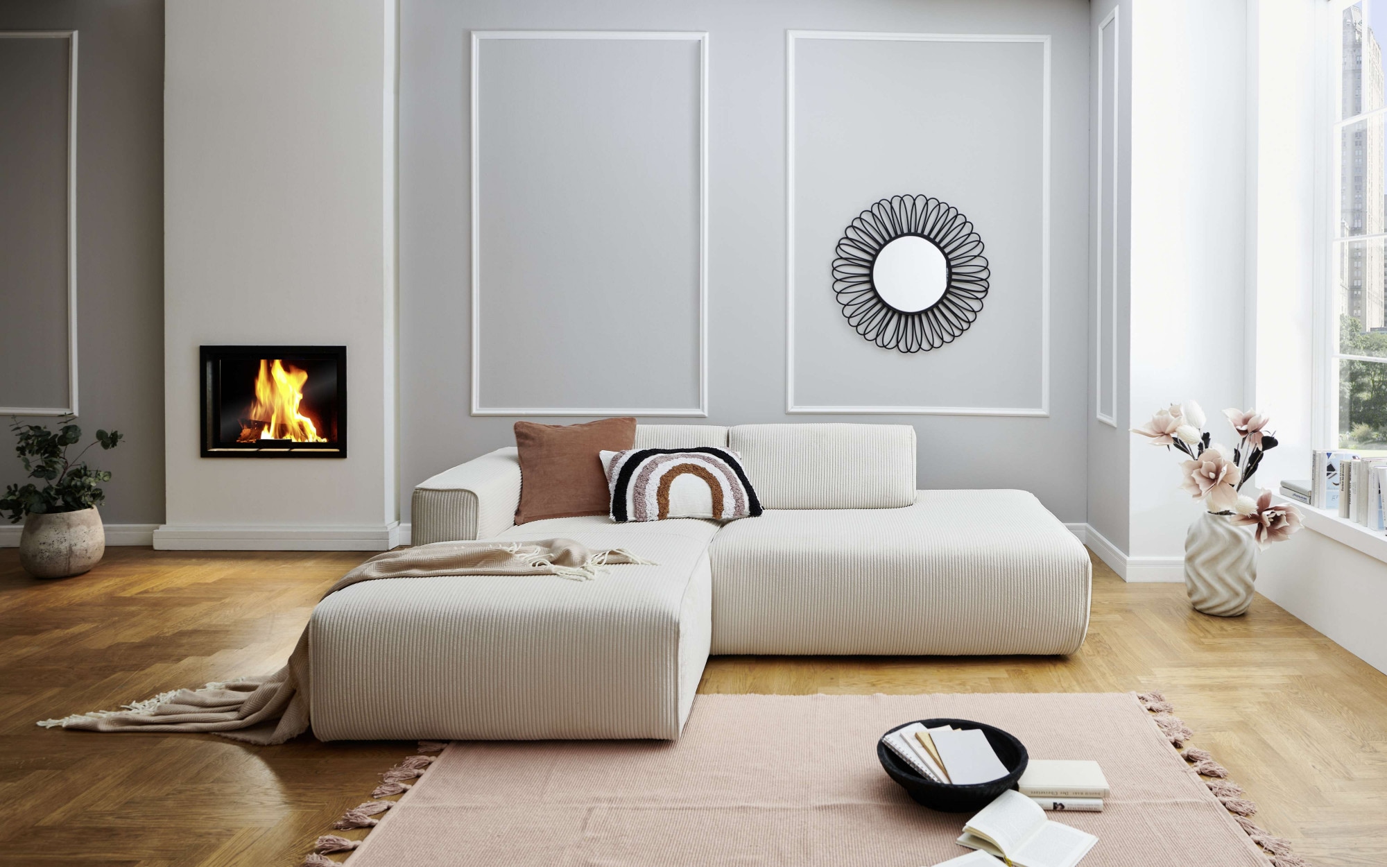 andas Ecksofa »Noord«, mit Kedernaht, Breite 227 cm, Cord, Struktur