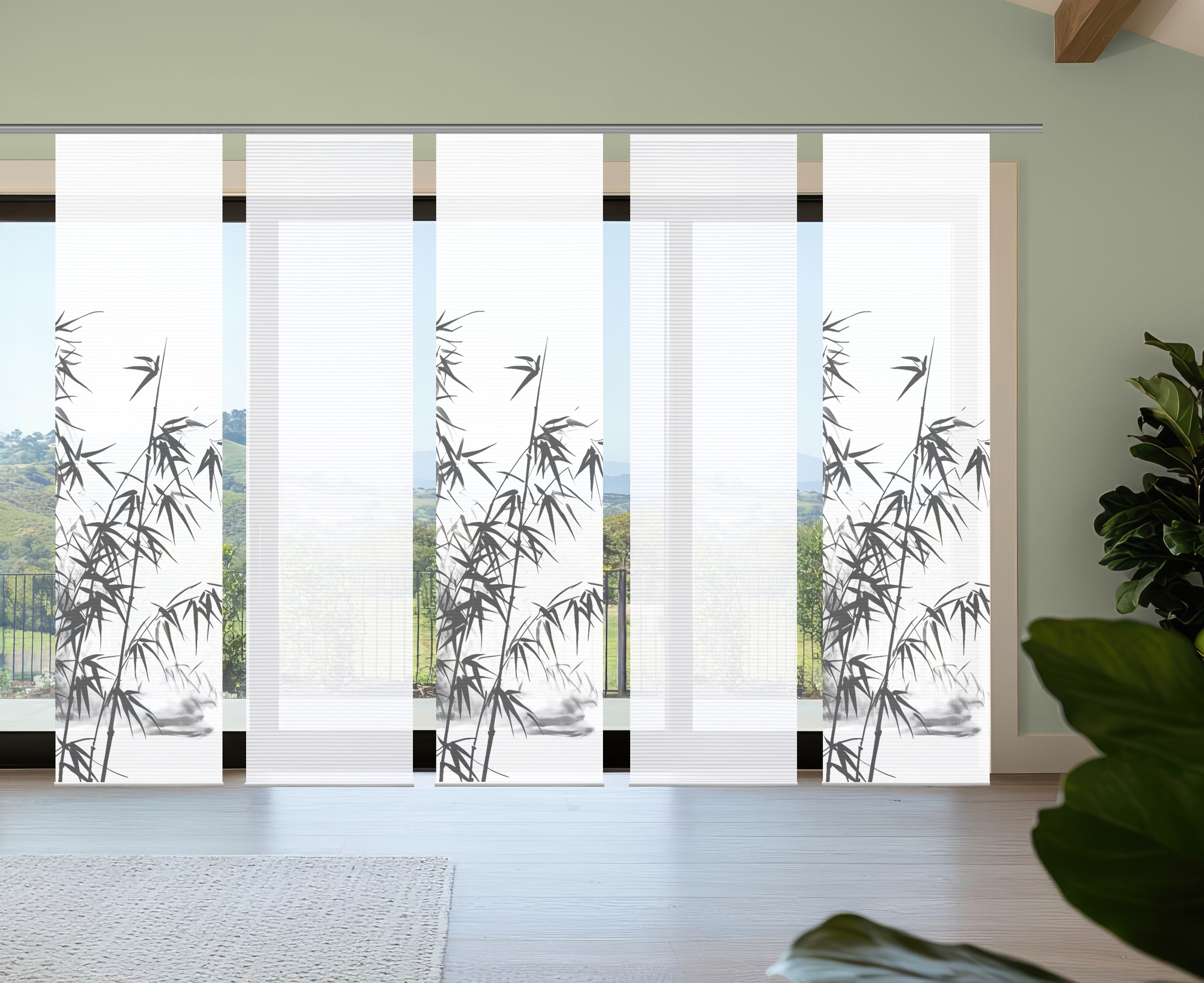 HOME in green Schiebegardine »RUFUS« Paneelwagen 5 Stk. tlg. Bambusoptik, SET, recycelt, Digitaldruck