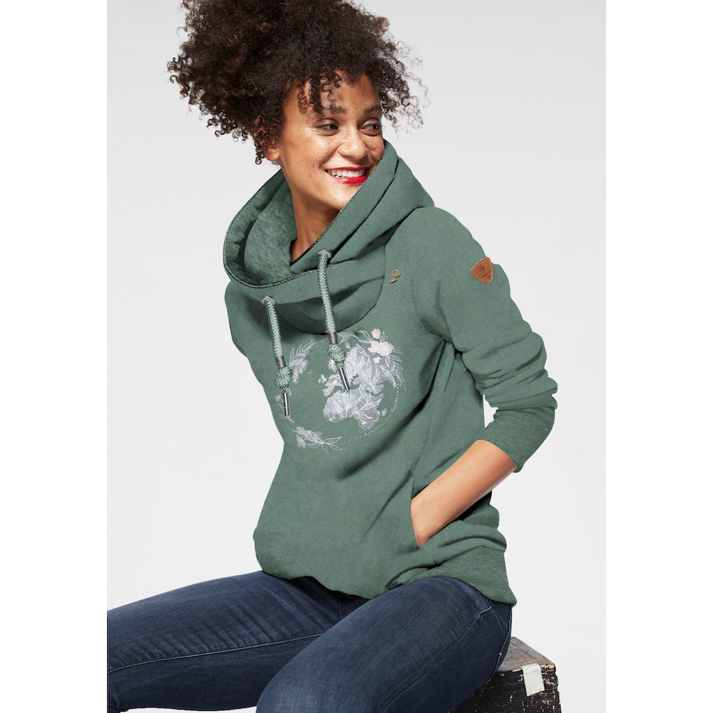 Ragwear Sweater »GRIPY BUTTON WORLD O«, Kapuzensweatshirt mit Statement-Front-Print