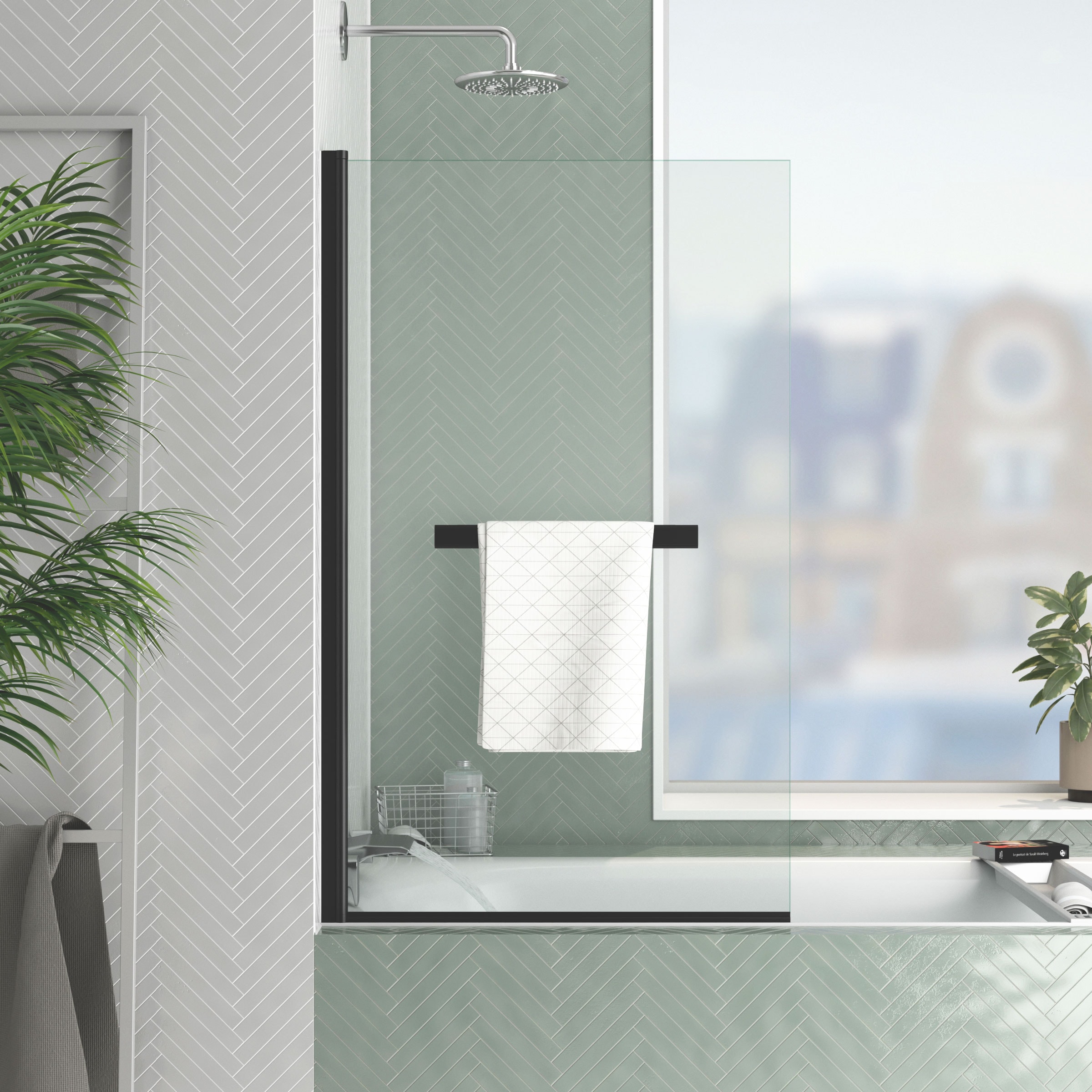 Marwell Walk-in-Dusche »Black Touch«, für Badewanne, mit Handtuchhalter