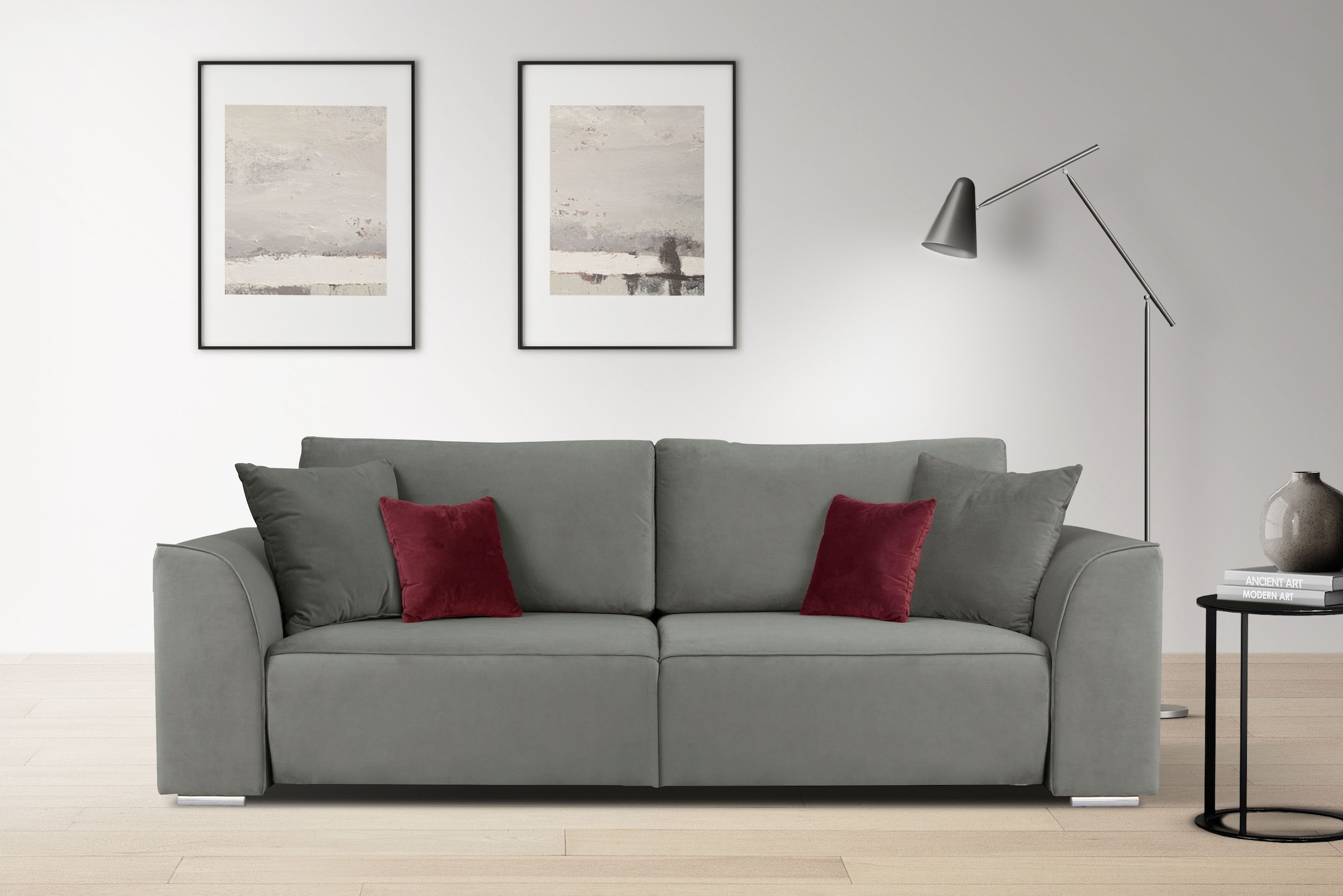 OTTO home 3-Sitzer »BEATRICE, B: 250 cm - wahlweise mit Bettfunktion« u. Bettkasten, incl. 2 Zierkissen