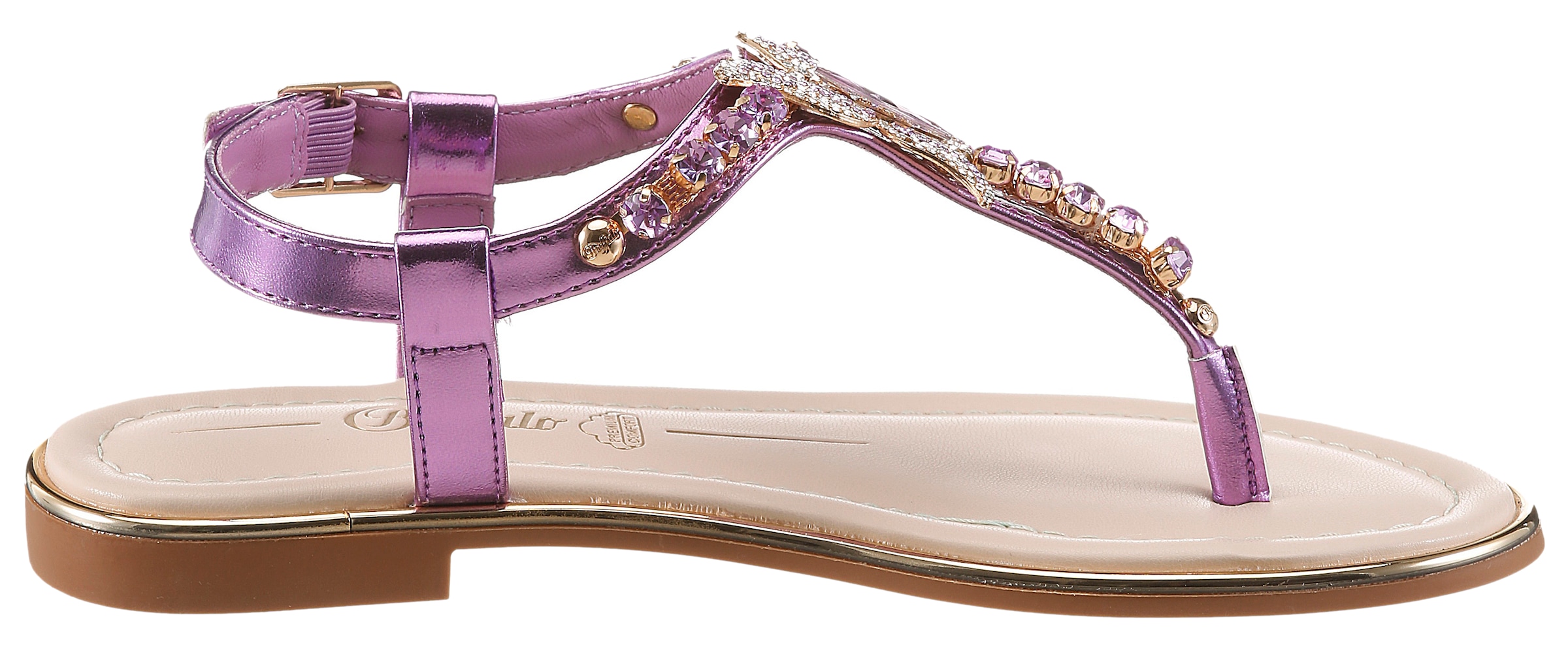 Buffalo Riemchensandale  Sommerschuh, Zehentrenner mit funkelnden Schmucksteinen besetzt