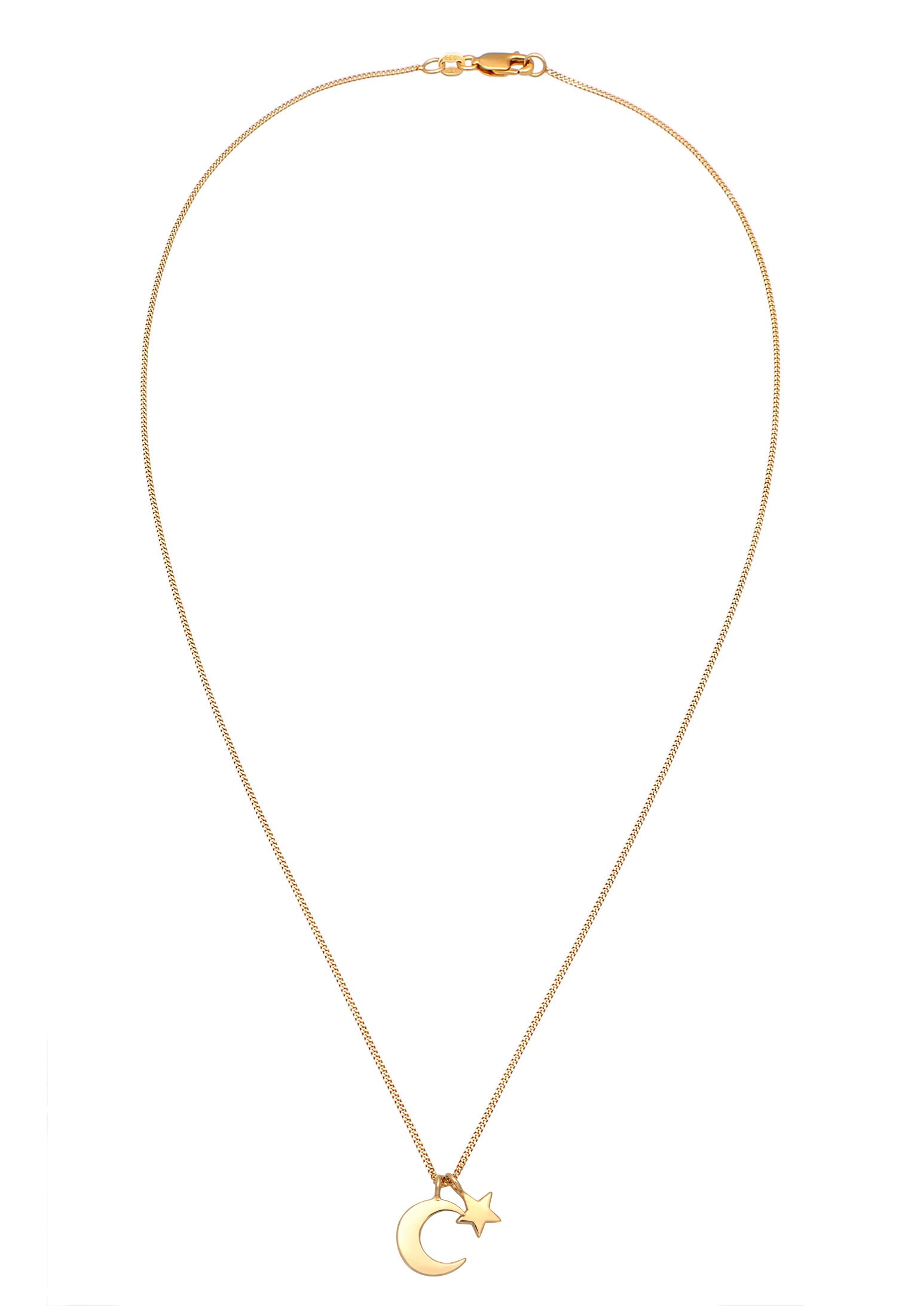 Elli Premium Kette mit Anhänger »Halskette Mond Stern Astro Kordelkette 375er Gelbgold«