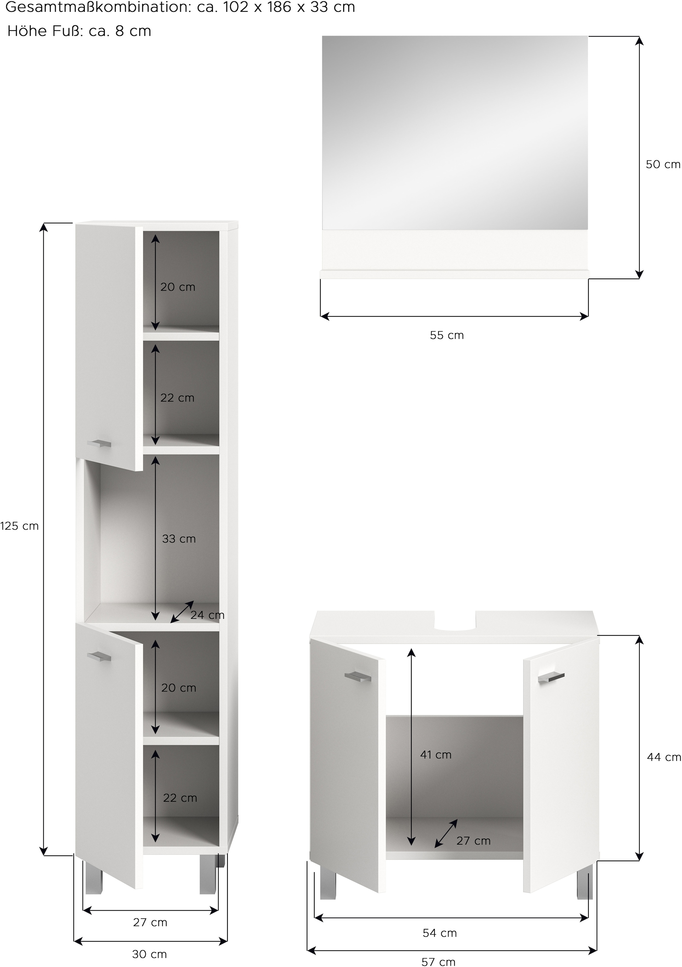 welltime Badmöbel-Set »Tampa, Breite 102cm, 3-teilig« 3 Stk. tlg.