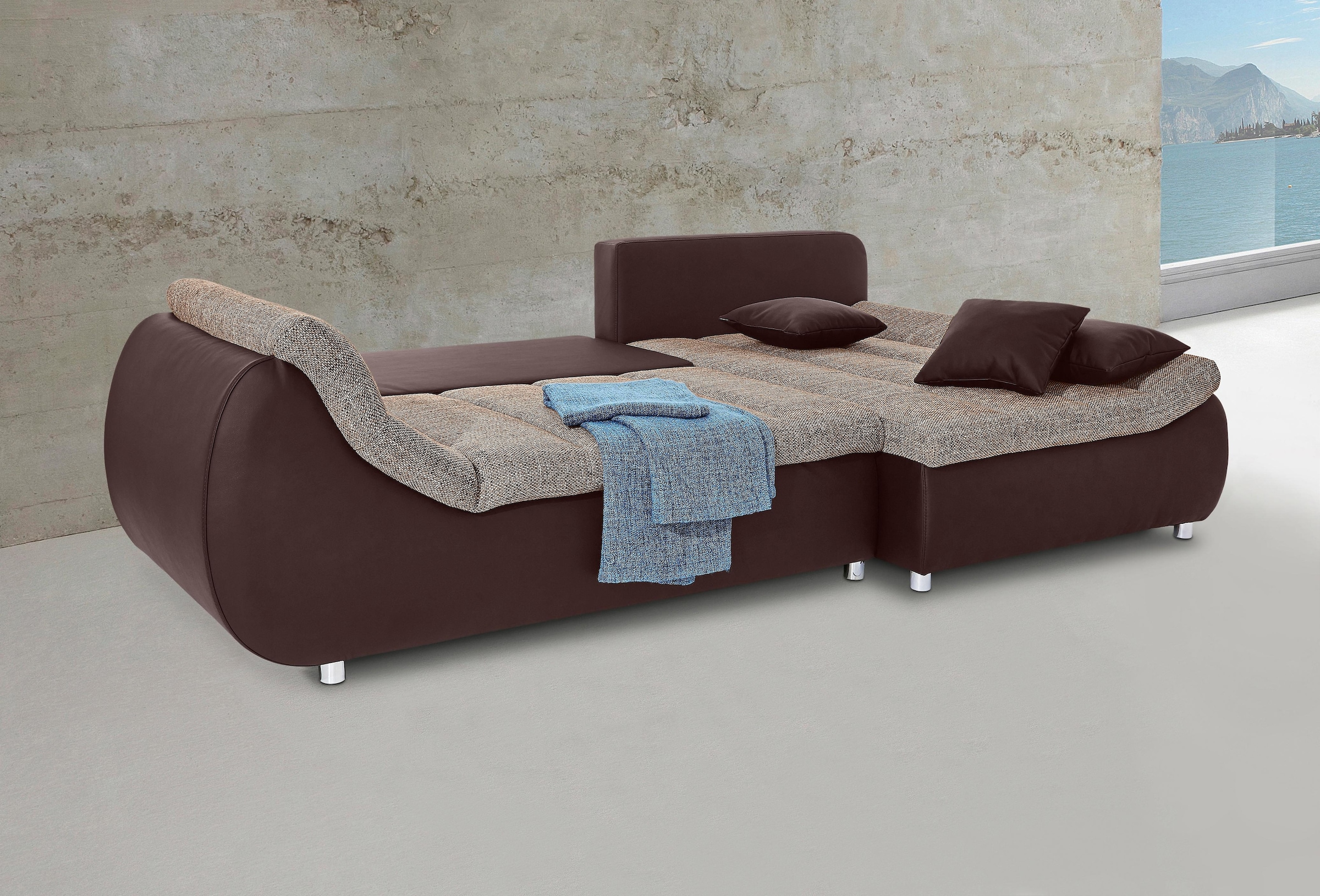 INOSIGN Ecksofa »Imola elegant und bequem, aktuelle Steppung im Sitz, L-Form«, wahlweise mit Bettfunktion