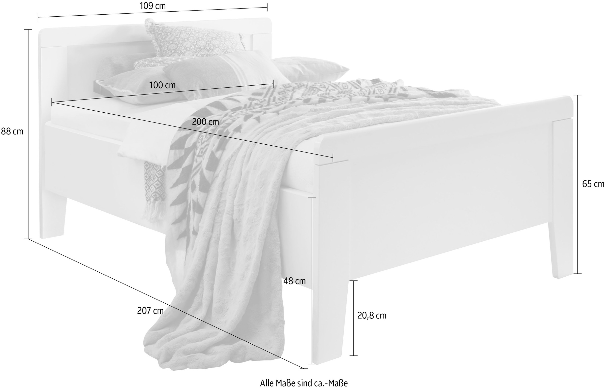 WIEMANN Bett »Bern«, mit 4 Stollenfüßen, 4-fach Liegehöhenverstellung und Holzkopfteil