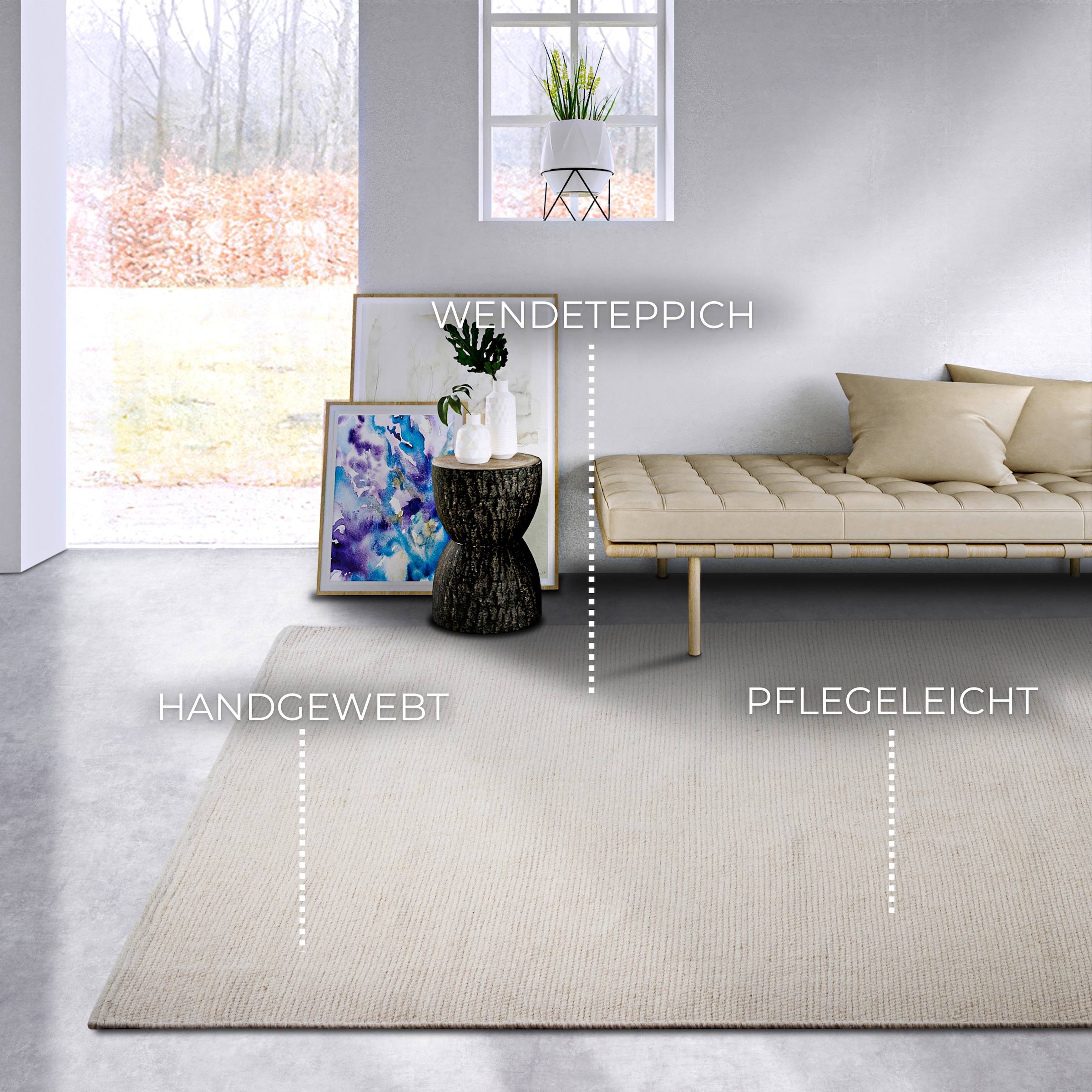 ELLE DECORATION Wollteppich »Pradesh«, rechteckig, 10 mm Höhe, Handgewebt, Wolle, Natur, Wohnzimmer, Schlafzimmer, Boho, Skandi