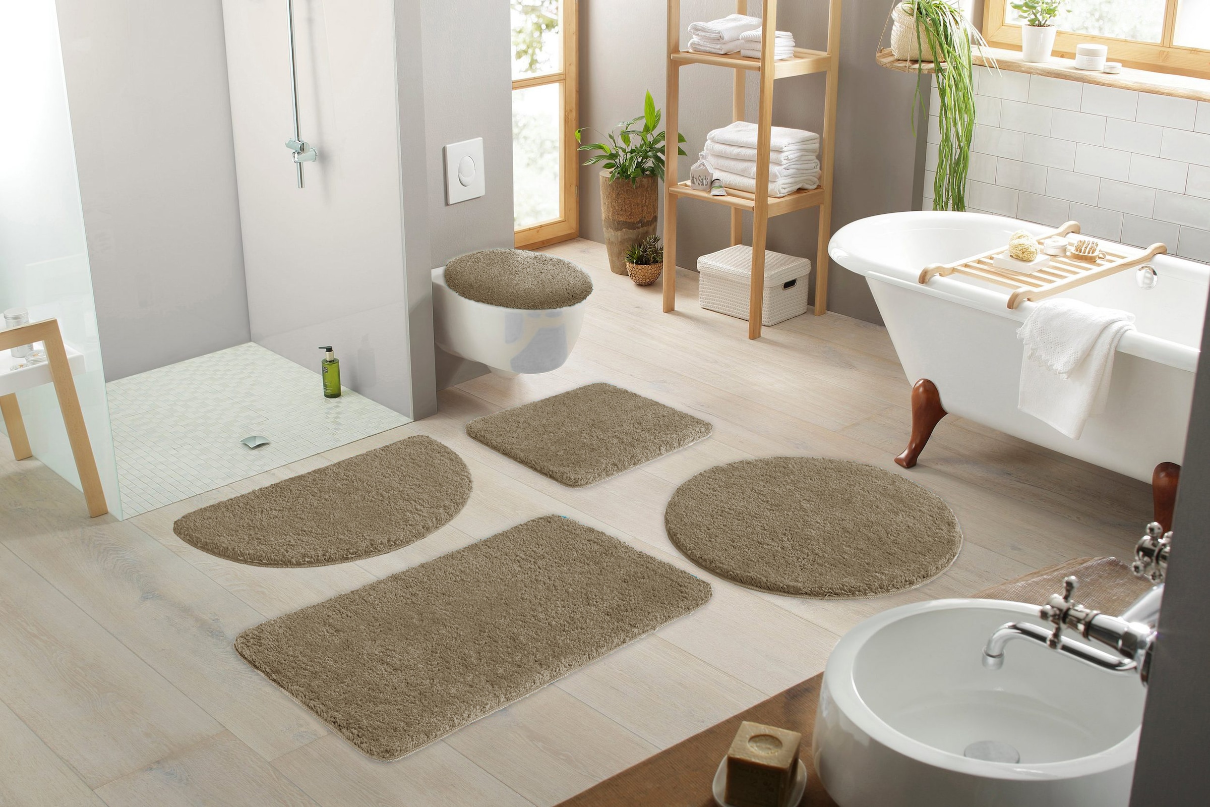 OTTO home Badematte »Inga, Badezimmer Teppich, Badvorleger« Höhe 20 mm rutschhemmend beschichtet fußbodenheizungsgeeignet | schnell trocknend | strapazierfähig Badteppich, unifarben, weich, als halbrund und rechteckig erhältlich