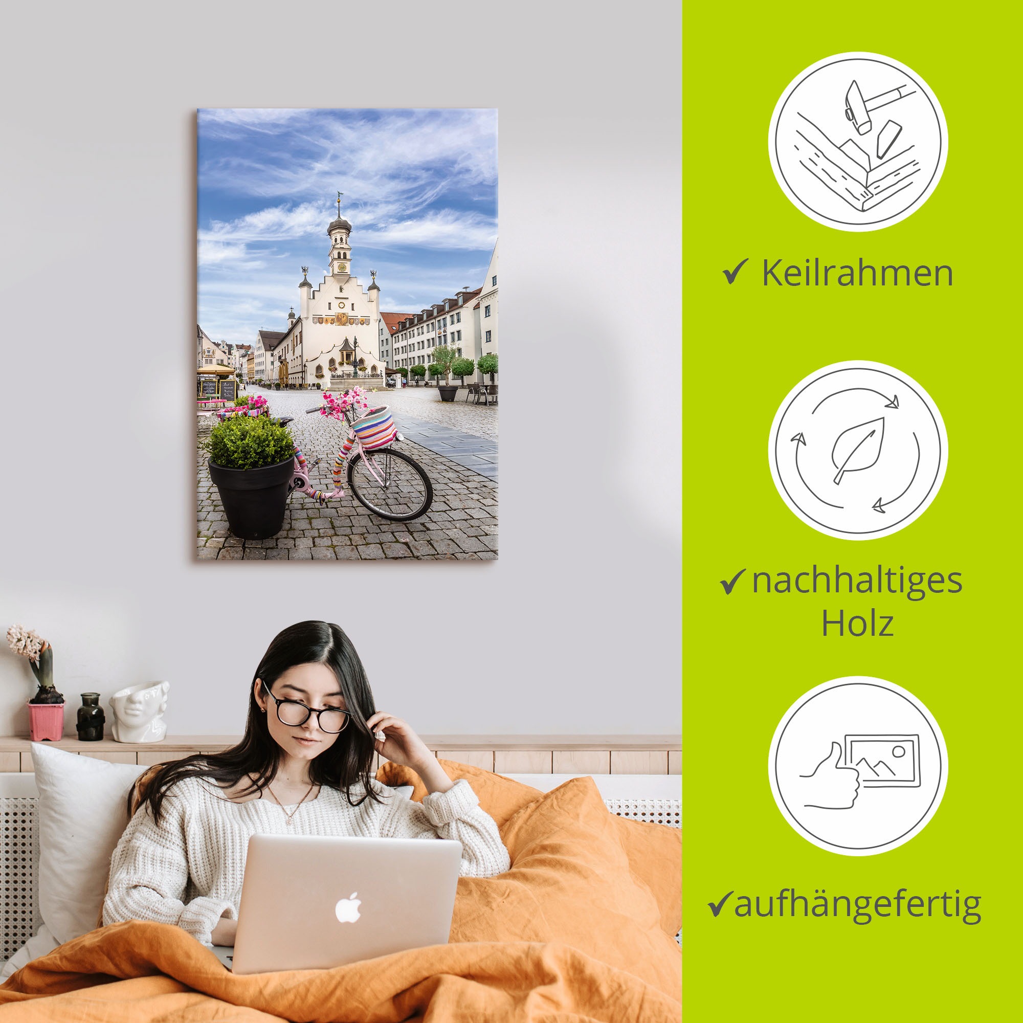 Artland Wandbild »KEMPTEN Rathaus und Rathausplatz«, Deutschland, (1 St.), als Alubild, Leinwandbild, Wandaufkleber oder Poster in versch. Größen