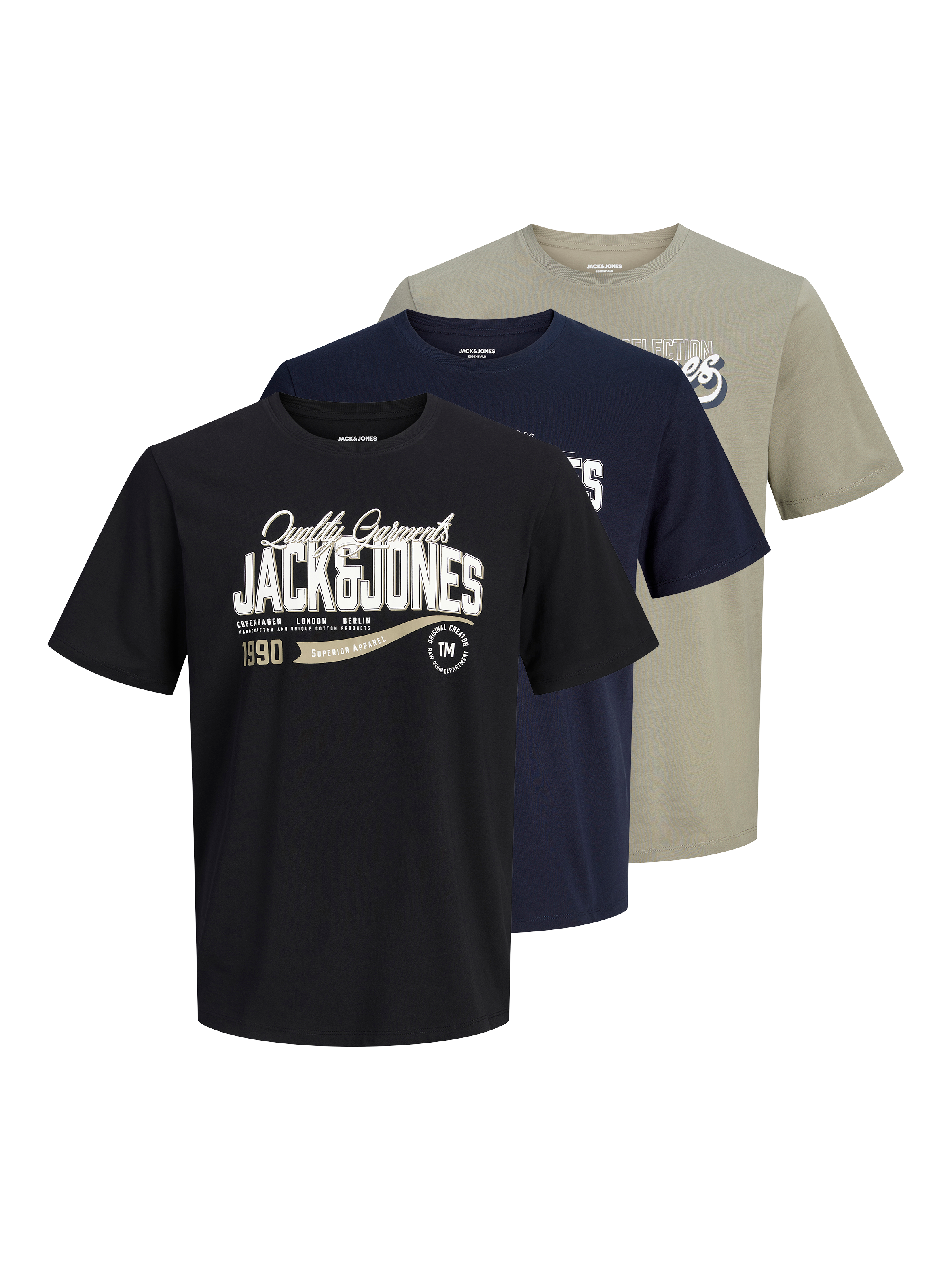Jack & Jones T-Shirt »JJELOGO TEE SS O-NECK 2 COL AW26 3PK MP« Packung, 3 aus Baumwolle, mit geradem Abschluss