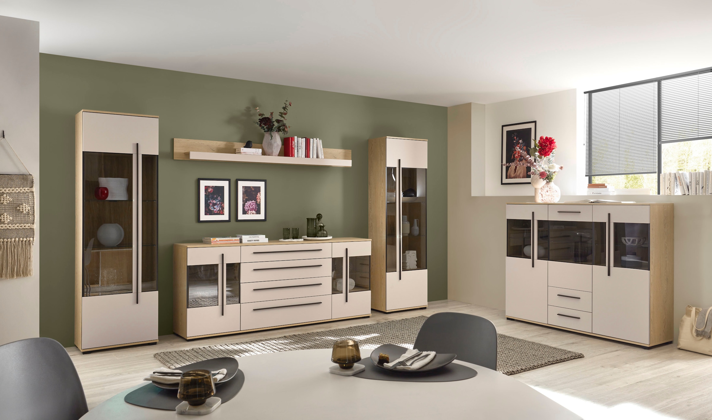 Home affaire Wohnwand »Cantara, Anbauwand, Wohnzimmer-Set, in Eiche Evoke, Weiß oder Kaschmir« Set, 