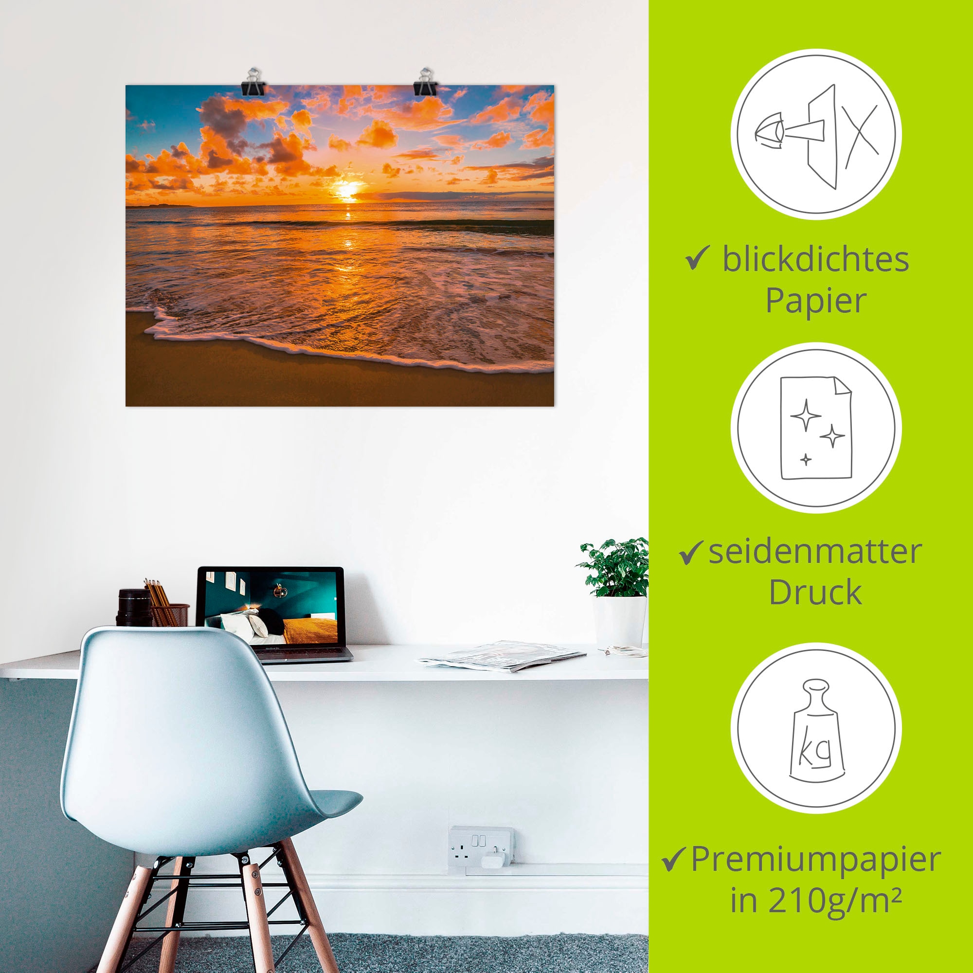 Artland Wandbild »Sonnenuntergang am Strand«, Sonnenaufgang & -untergang, (1 St.), als Leinwandbild, Poster in verschied. Größen