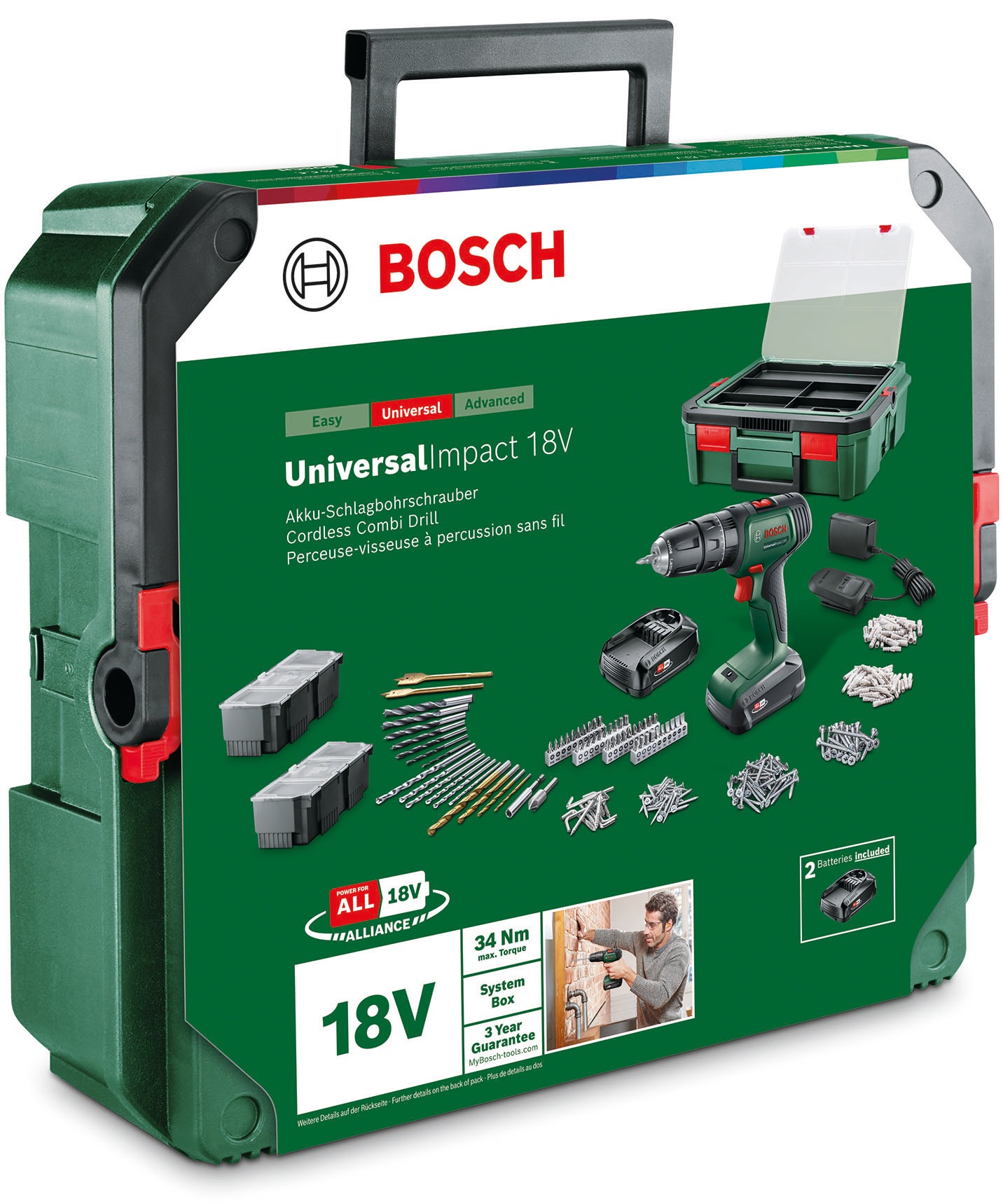 Bosch Home & Garden Akku-Schlagbohrschrauber »UniversalImpact 18V+ Systembox«, (Set), mit 2 Akkus und Ladegerät