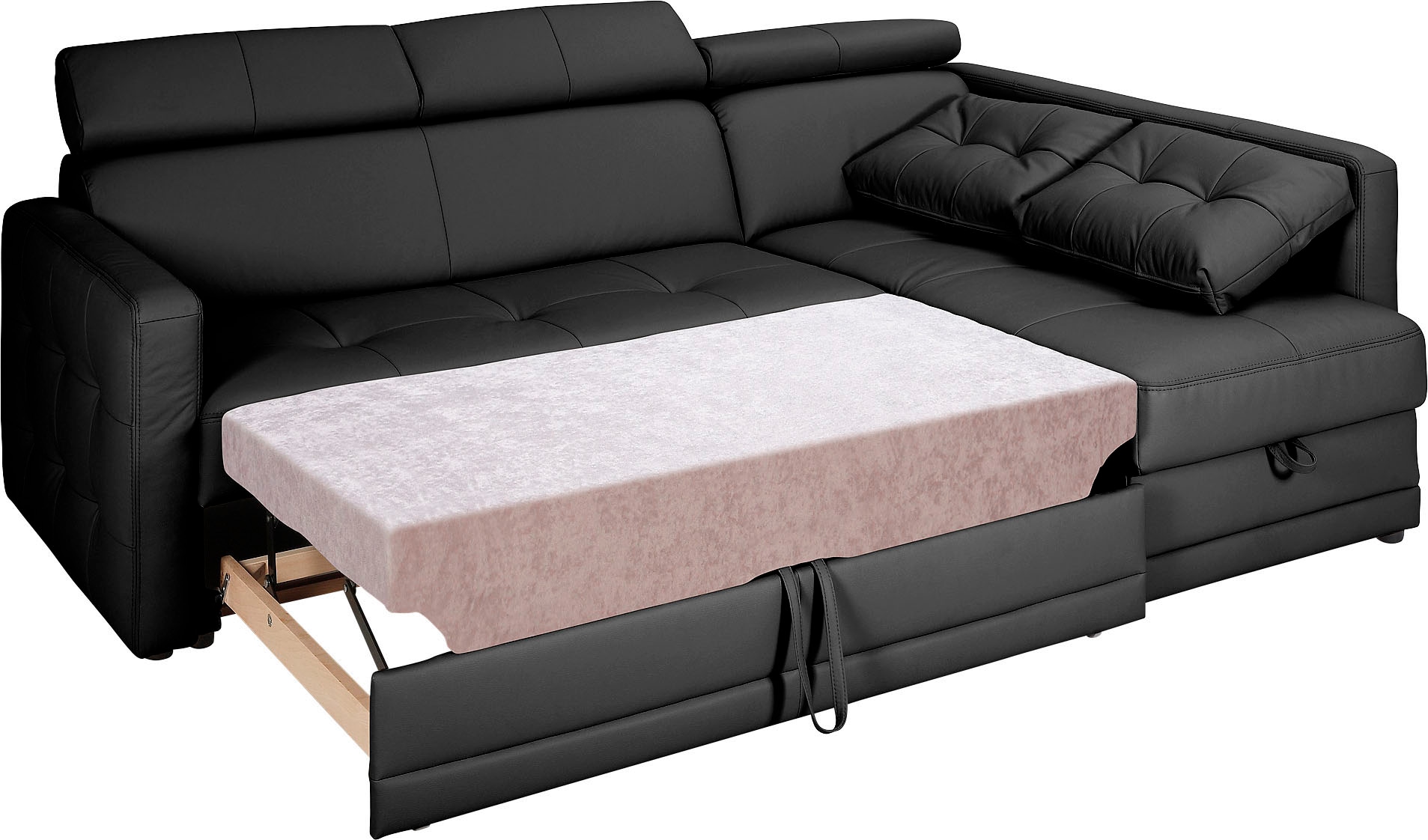 exxpo - sofa fashion Ecksofa »Arles, Federkern, zeitlos, Breite 225cm, L-Form«, wahlweise mit Bettfunktion und Bettkasten, inkl. Kopfteilverstellung