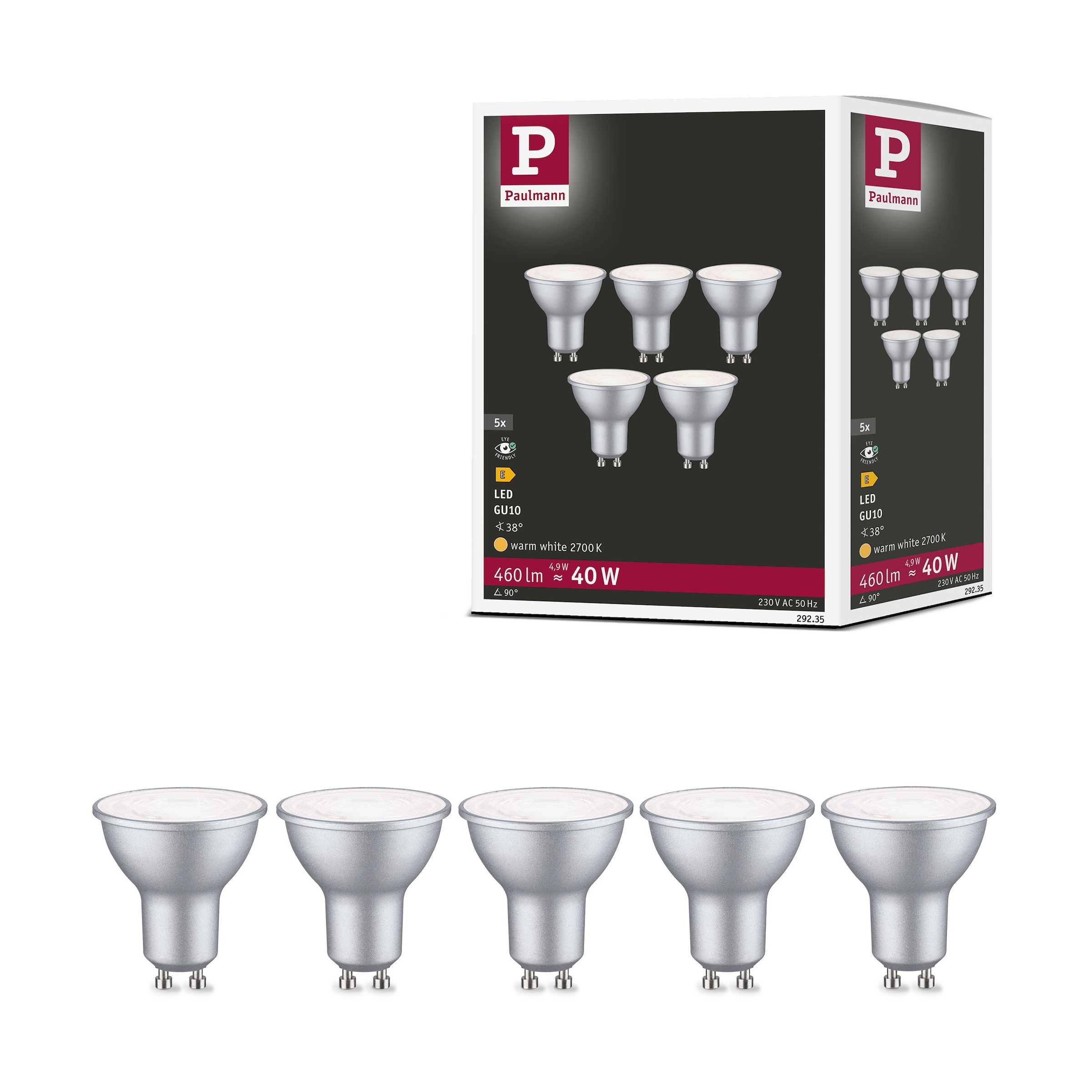 Paulmann LED-Leuchtmittel »5er Pack 460lm 4000K 4,9W RAL 9006 230V« GU10 5 Stk. Neutralweiß