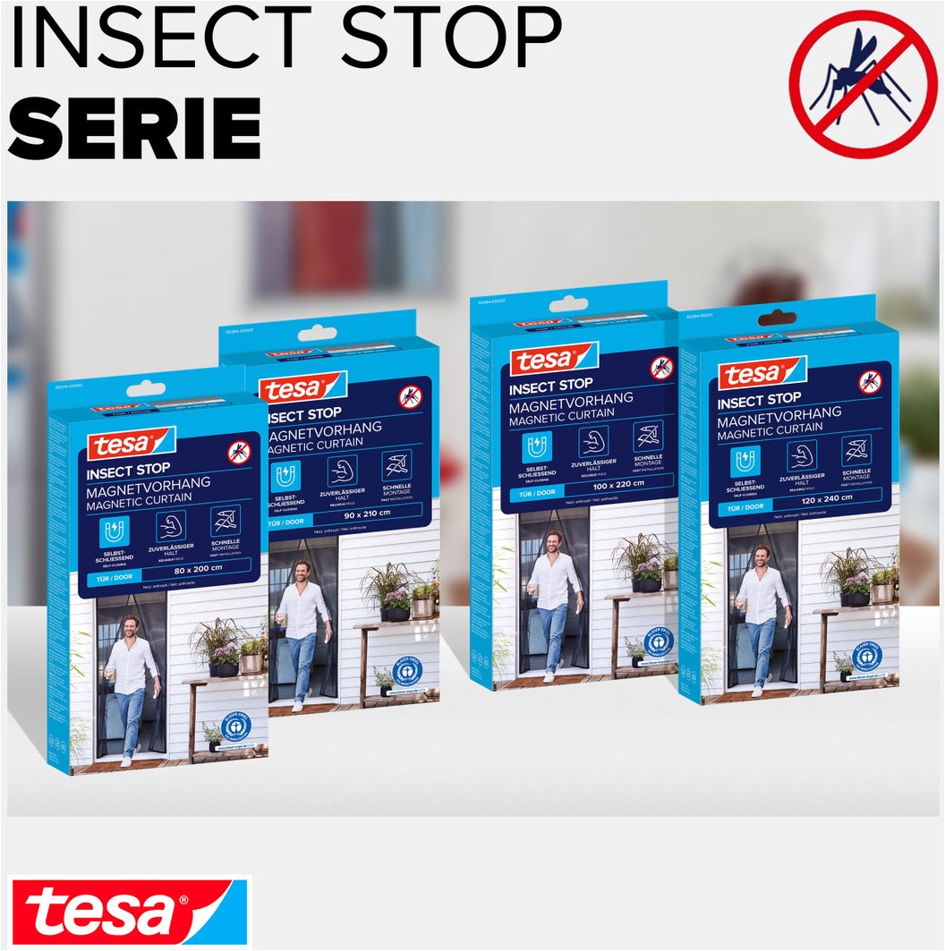 tesa Insektenschutz-Vorhang »Magnetvorhang XL - selbstschließend - Insektenschutzvorhang« Packung, Magnetvorhang, selbstklebendes Klettband, 1 Stk. tlg. INSECT STOP zur einfachen Montage ohne Bohren - 2,4 m x 1,2 m