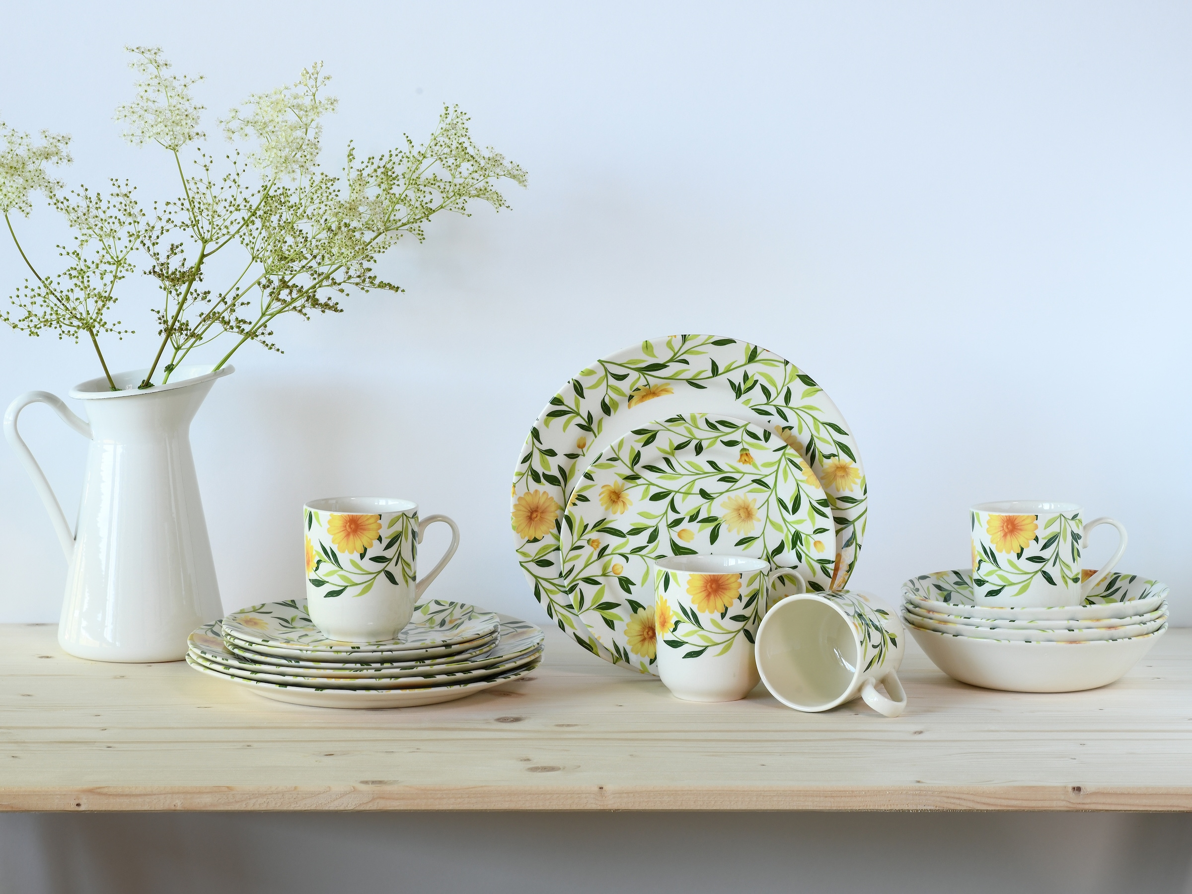 CreaTable Kombiservice »Amarilla, Kombi-Service 16-tlg« Blumendekor, Blättermotiv