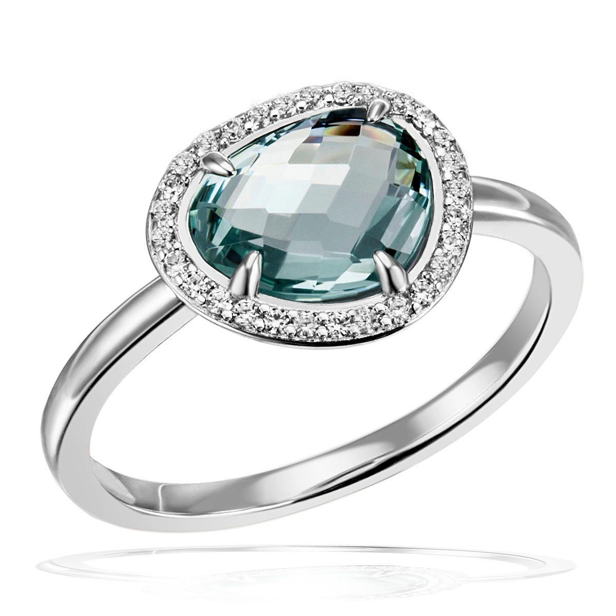 goldmaid Silberring, 925 Silber Glasstein blau mit Zirkonia