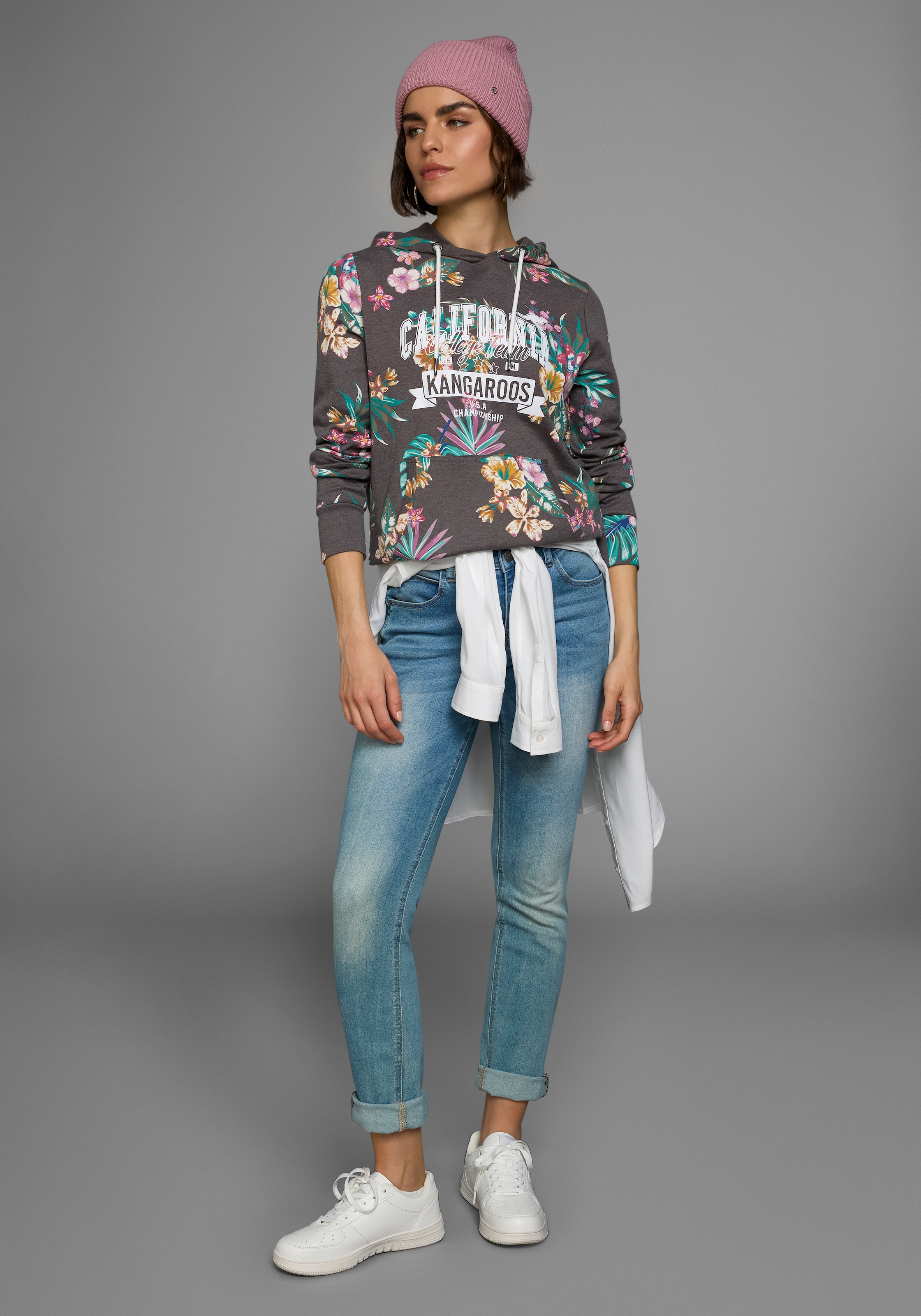 KangaROOS Kapuzensweatshirt, Langarm, figurumspielender Schnitt, aus Interlockmaterial