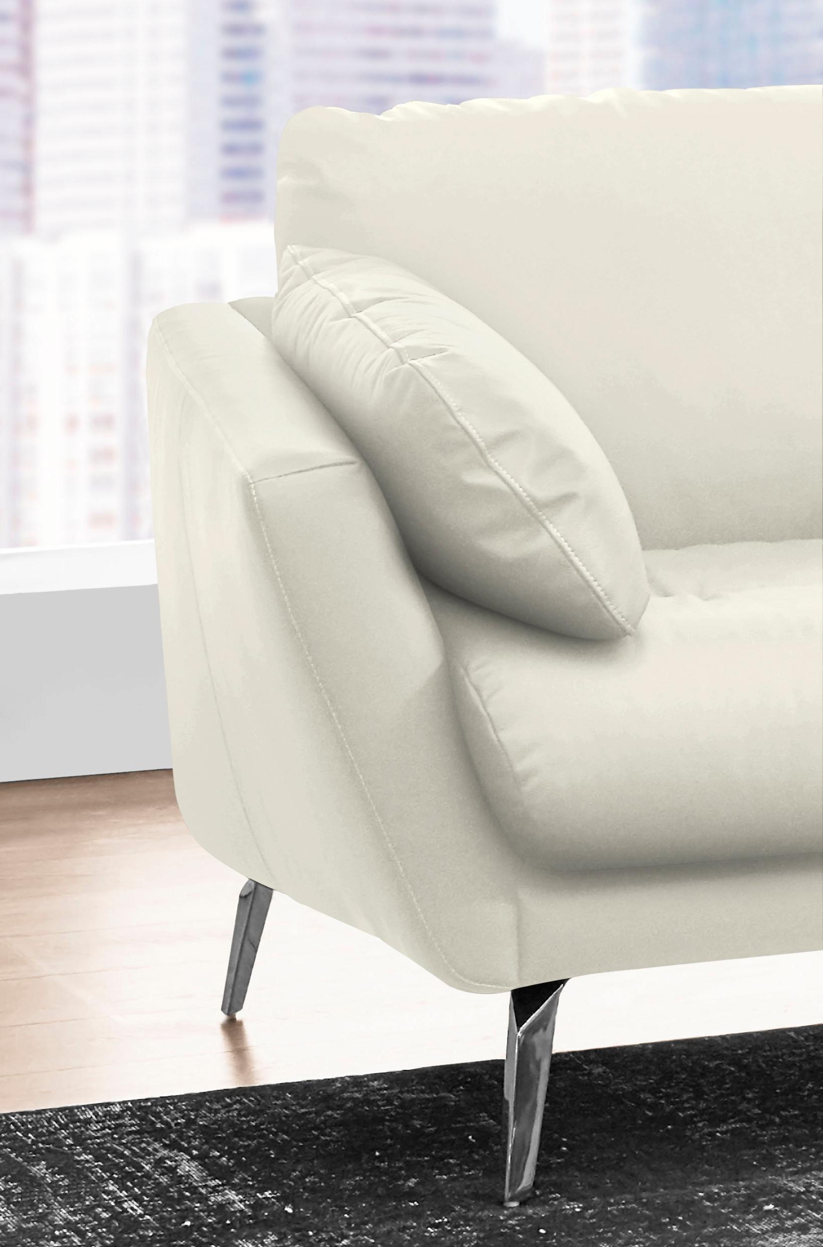 W.SCHILLIG Ecksofa »softy, Designsofa, zeitlos und elegant, hoher Sitzkomfort, L-Form«, mit dekorativer Heftung im Sitz, Füße Chrom glänzend