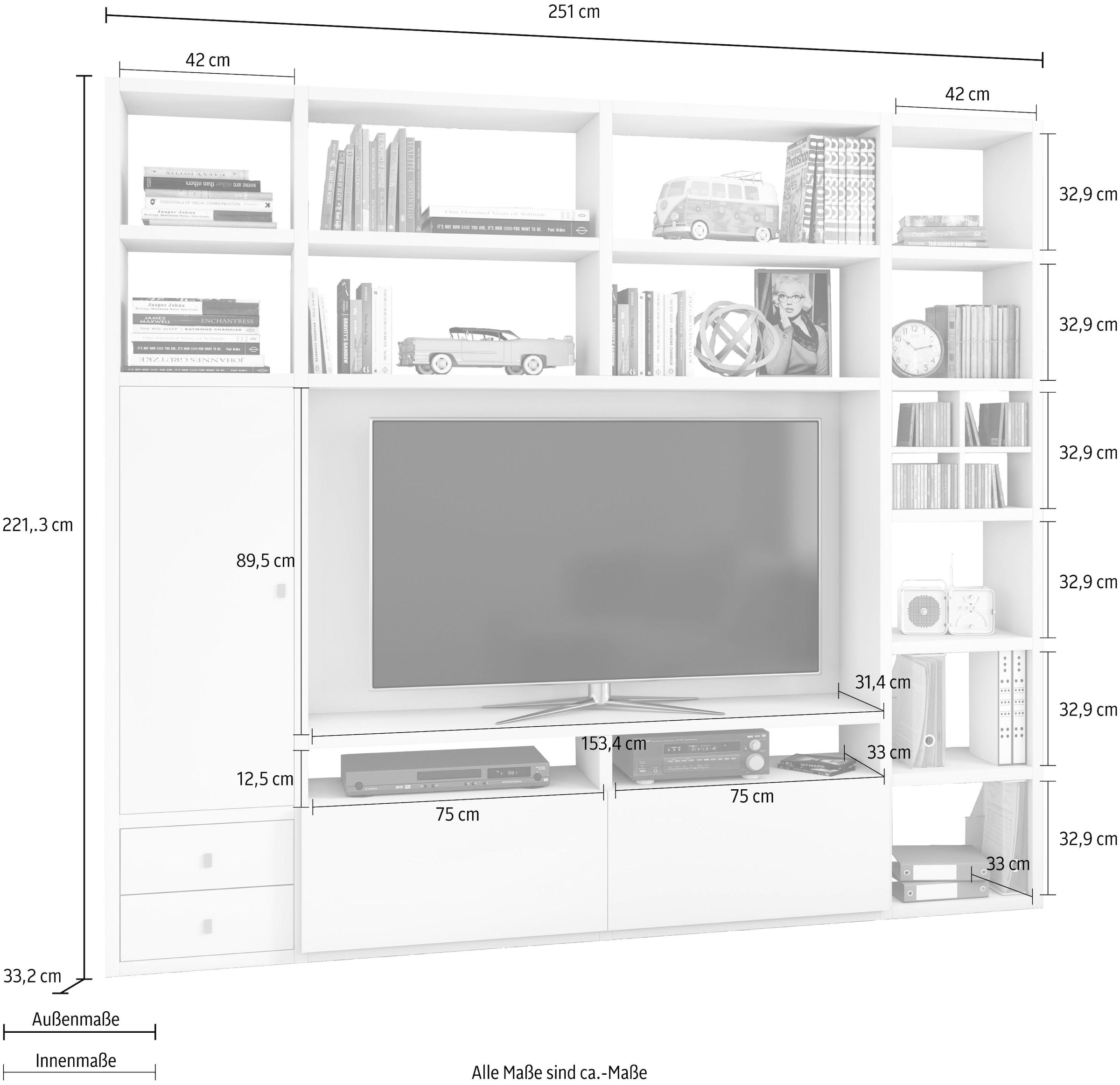 fif möbel Wohnwand »TORO«, Wohnwand, TV Regal, kompakt und zeitlos, B: 251 cm