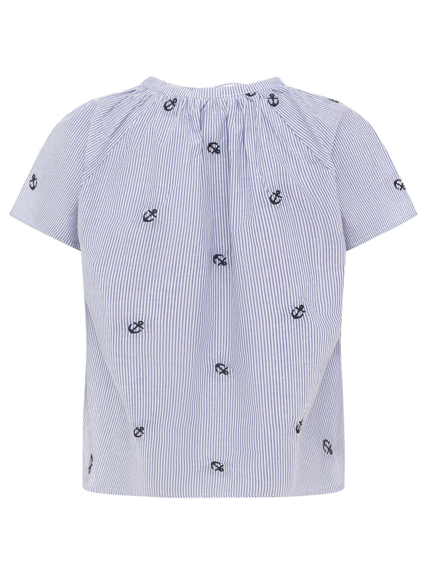 Zwillingsherz Kurzarmbluse »"Stripe & Stitch"« Kurzarm, mit Stickerei, Tunnelzug und Tasseln