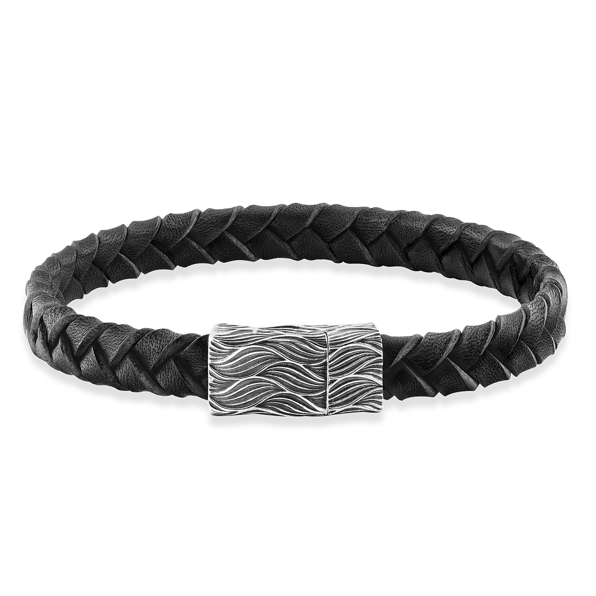 CAÏ Armband »925/- Sterling Silber oxidiert Lederband 21cm«, Lederband