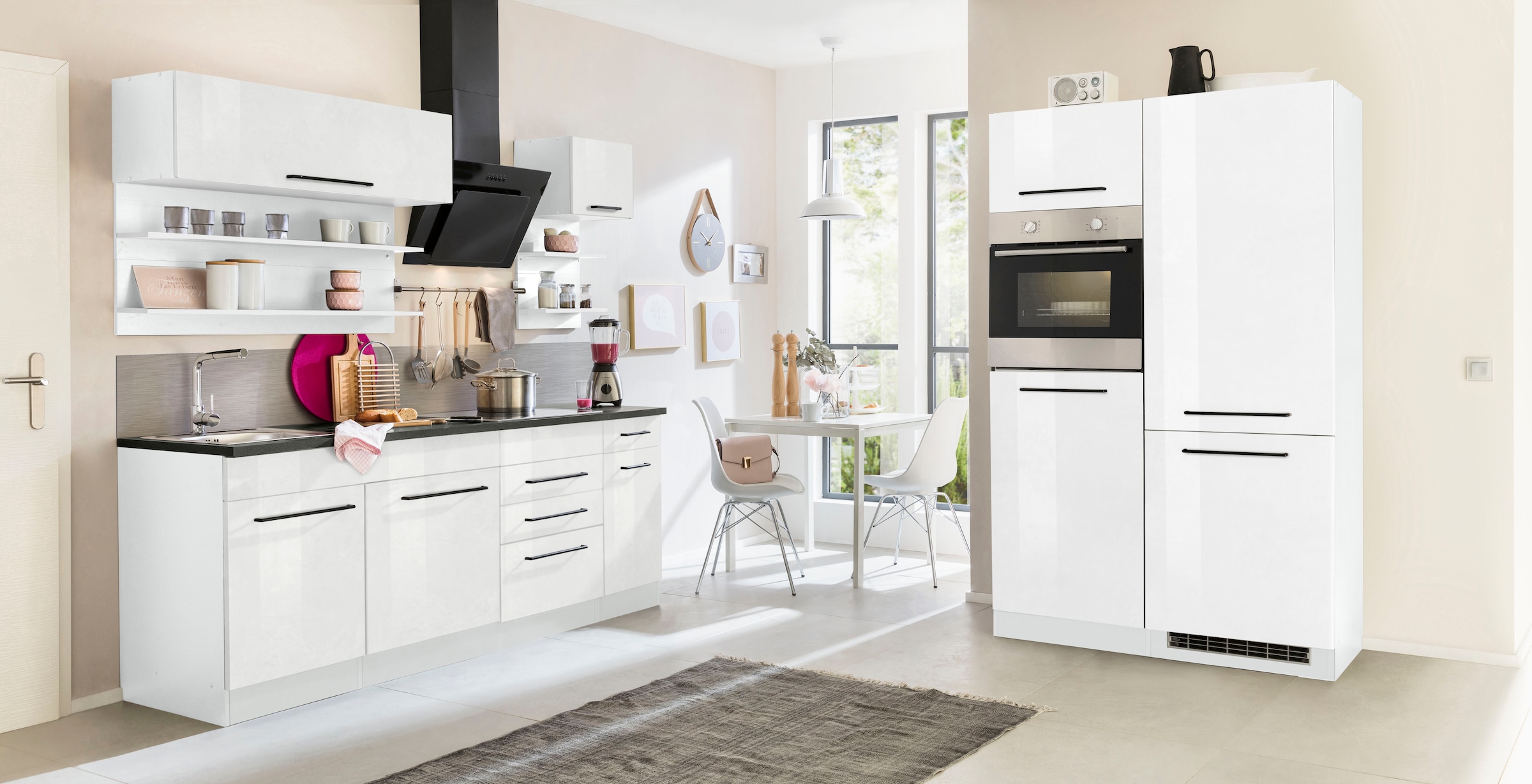 KOCHSTATION Küchenzeile »KS-Tulsa«, ohne E-Geräte, Breite 330 cm, schwarze Metallgriffe, MDF Fronten