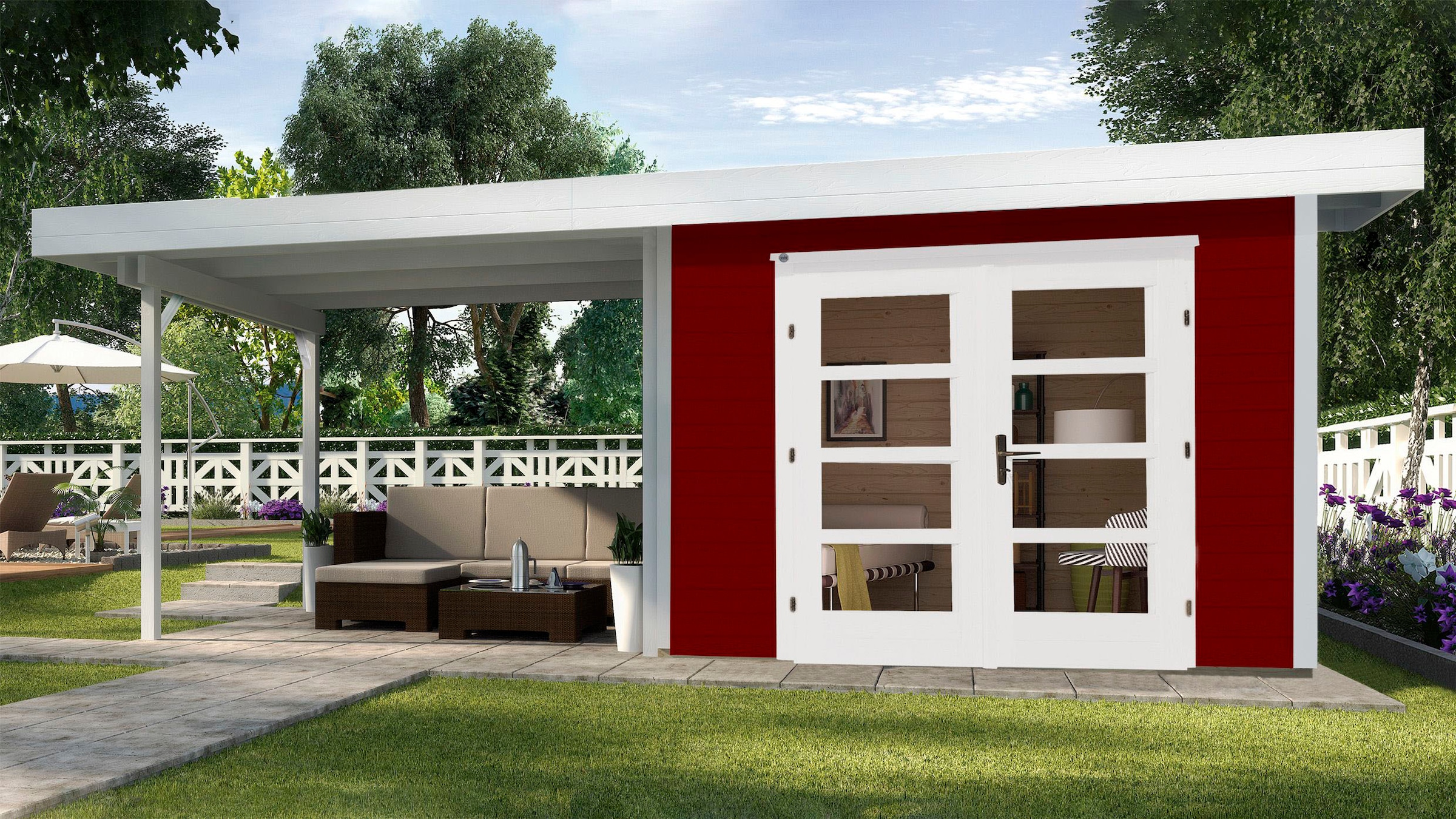 weka Gartenhaus »126 B Gr.2, schwedenrot, 28 mm, Anbau ca. 300 cm«