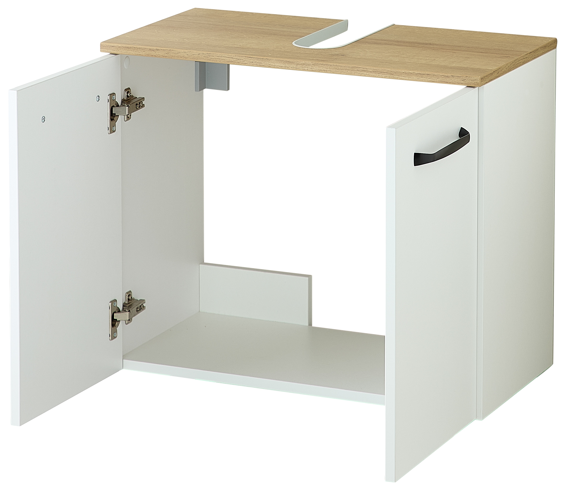 Saphir Waschbeckenunterschrank »Quickset 500, 2 Türen, Siphonausschnitt« Waschbeckenschrank inkl. Türdämpfer, Griffe in Schwarz