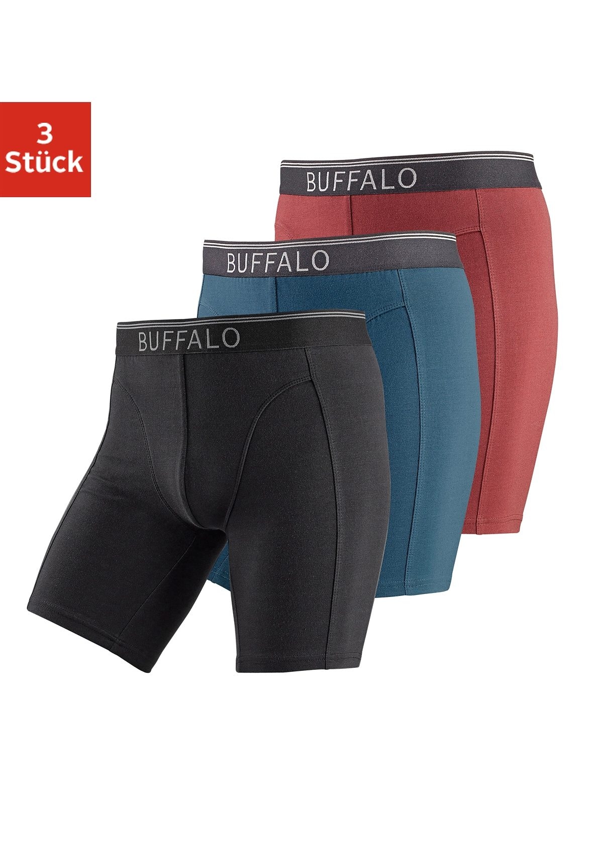 Buffalo Boxer, (Packung, 3 St.), in langer Form ideal auch für Sport und Trekking