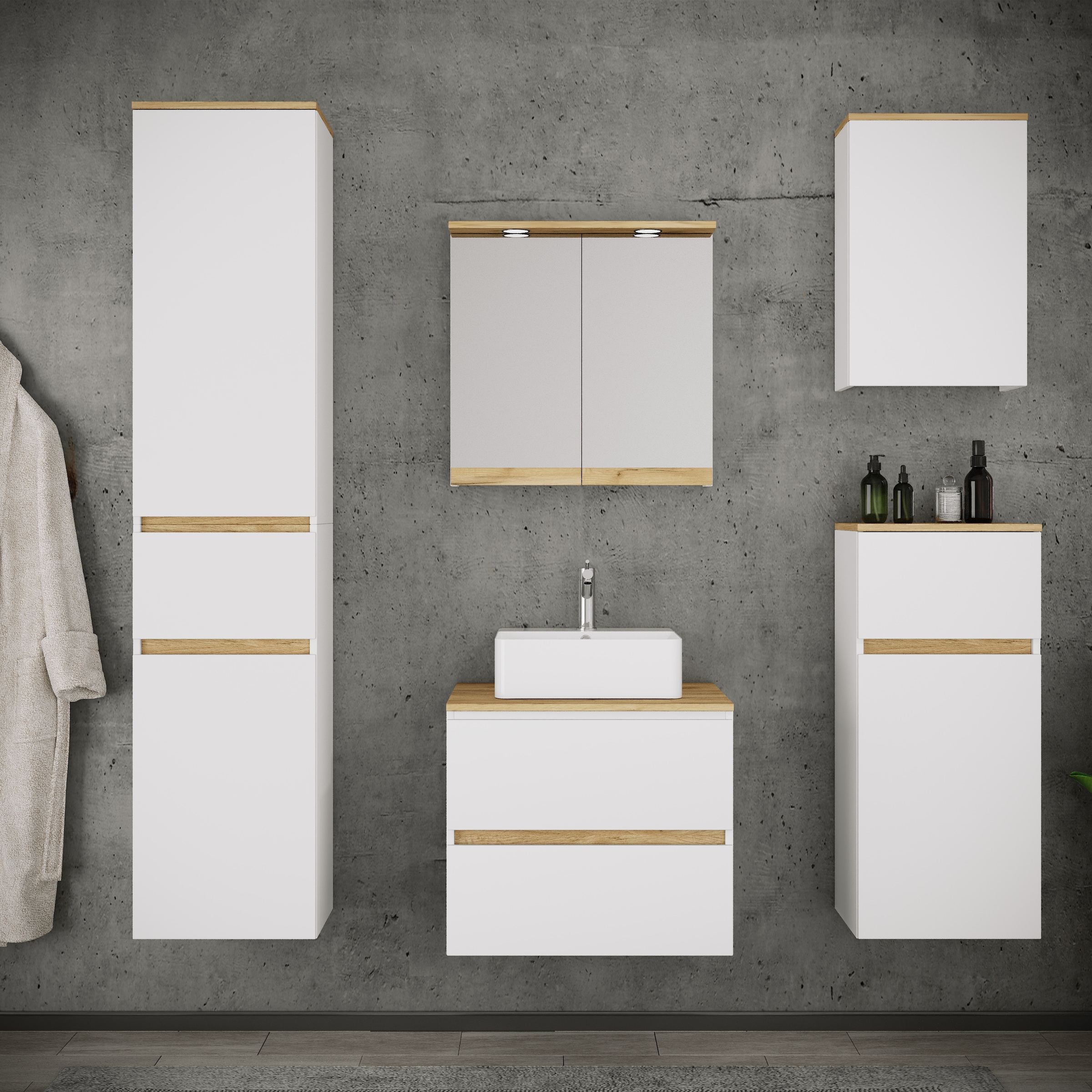 VCM Waschtisch »5 tlg. Badmöbel-Set mit Waschbecken Cosila-I 61 cm« 5 Stk. tlg.