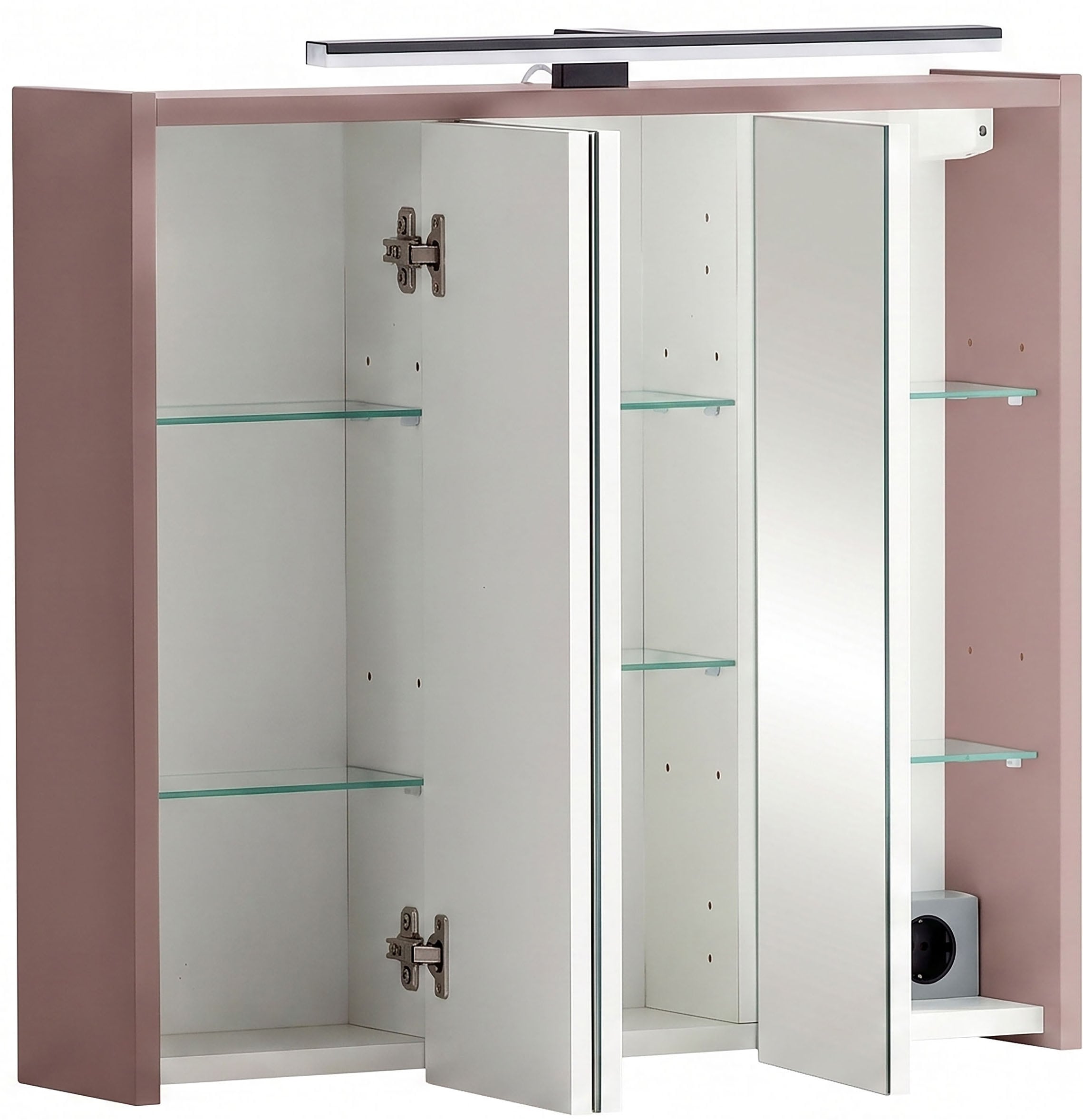 Schildmeyer Spiegelschrank »PIAZZA, inkl. Beleuchtung, Breite 65 cm, 3 Türen, MADE IN GERMANY« 1 Stk. tlg. Schalter-/Steckdosenkombination hinter der Tür, MADE IN GERMANY