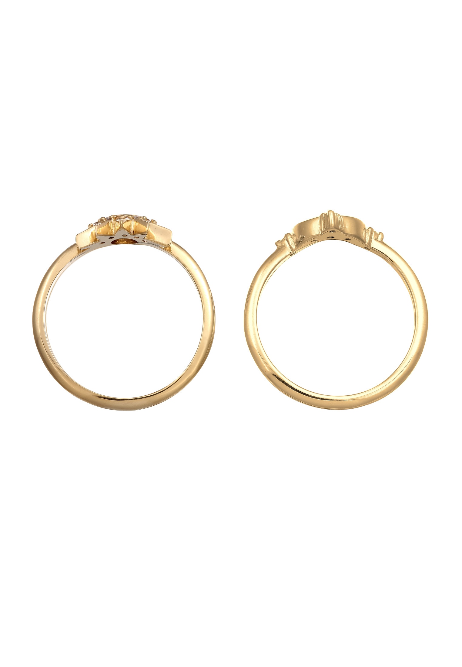 Elli Ring-Set »Ring Mond Sonne Zirkonia 2er Set 925 Sterling Silber vergoldet«