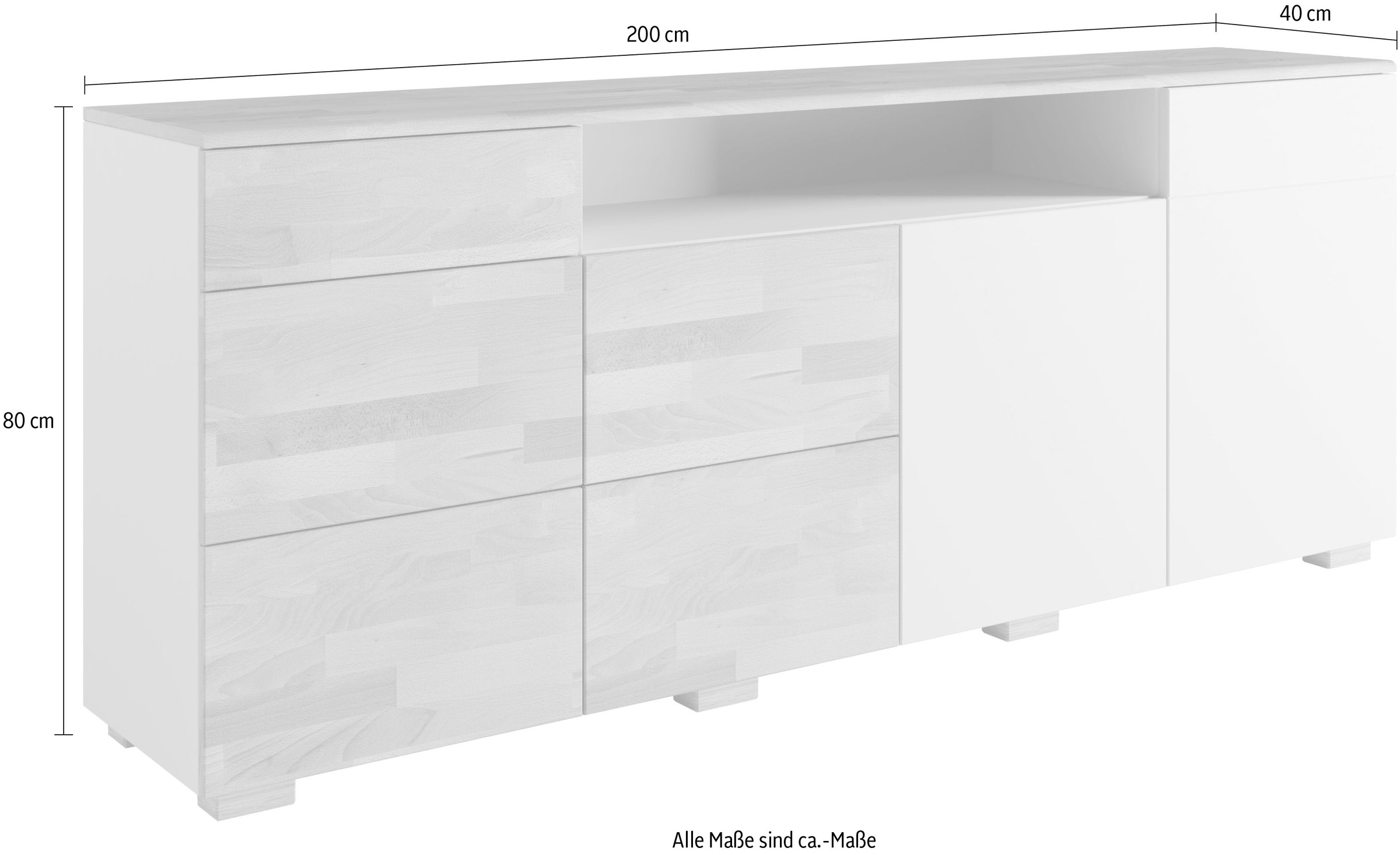 Home affaire Sideboard »Citra teilmassiv«, Breite 200cm,moderne grifflose Optik mit push to open Funktion