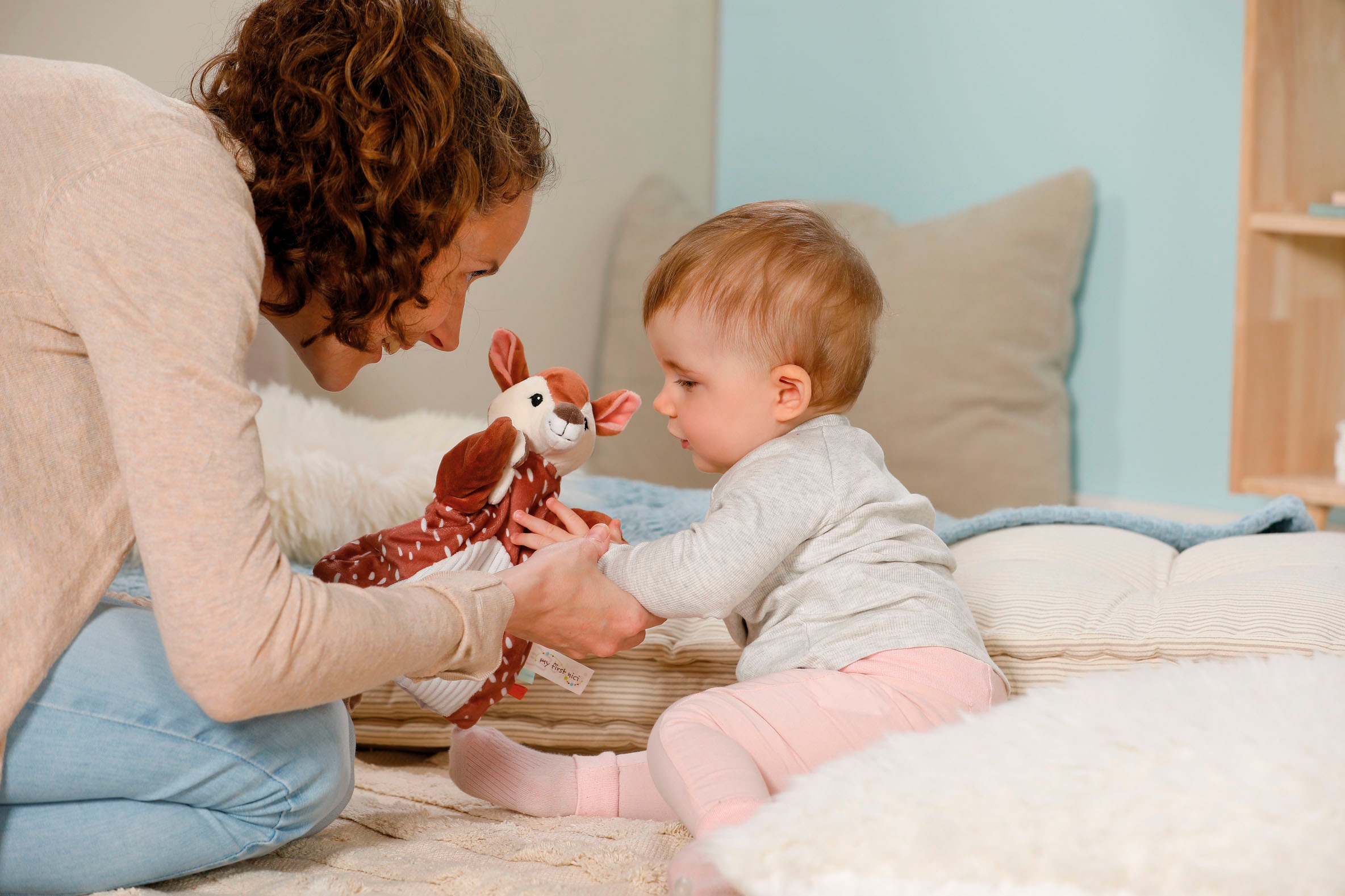 Nici Schmusetuch »My first NICI, Handpuppe Rehkitz 2in1 26x25 cm«, sanfte Materialmix aus glattem und geripptem Plüsch