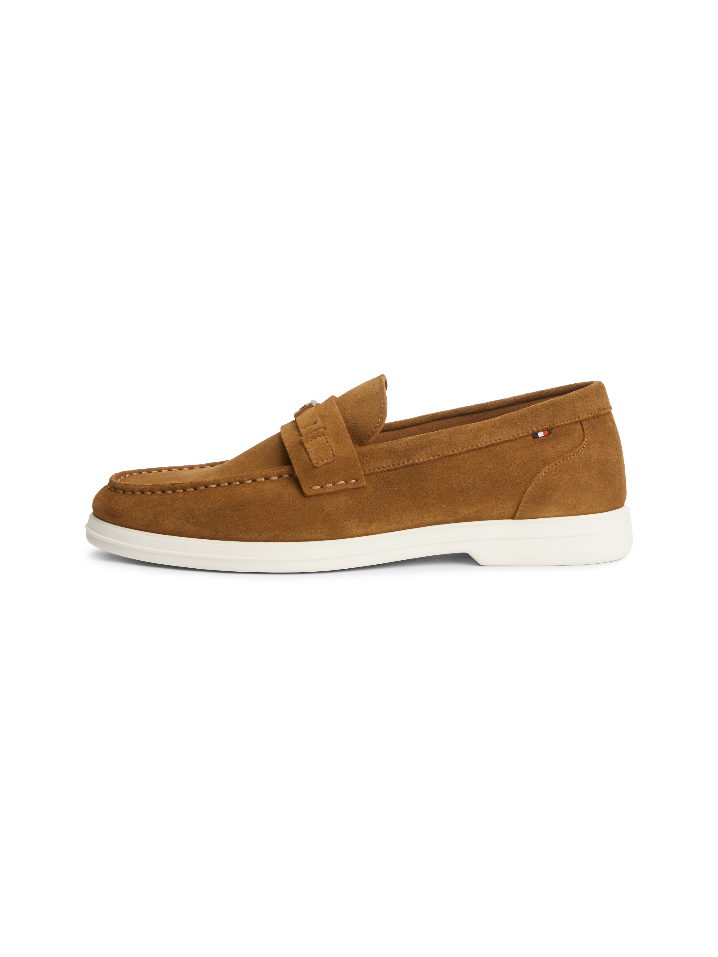 Tommy Hilfiger Loafer »LIGHT SUEDE FLAG HARDWARE LOAFER«  Slipper, Schlupfschuh, mit modischem Zierriegel und Ziernähten