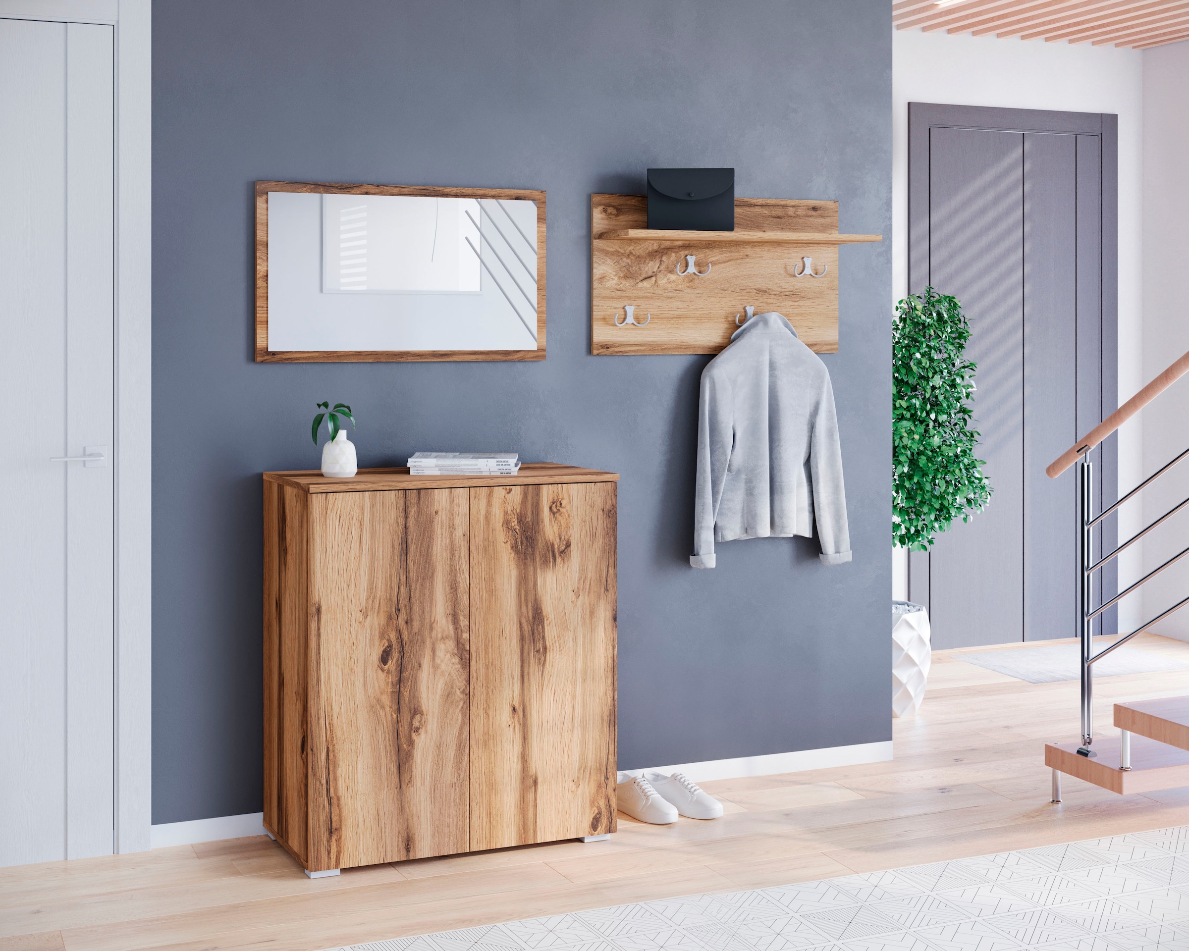 INOSIGN Garderoben-Set »PARIS/ TOKYO«, (Komplett-Set, 3 St.), Kompaktgarderobe Breite 150cm mit Spiegel für Ihren Eingangsbereich